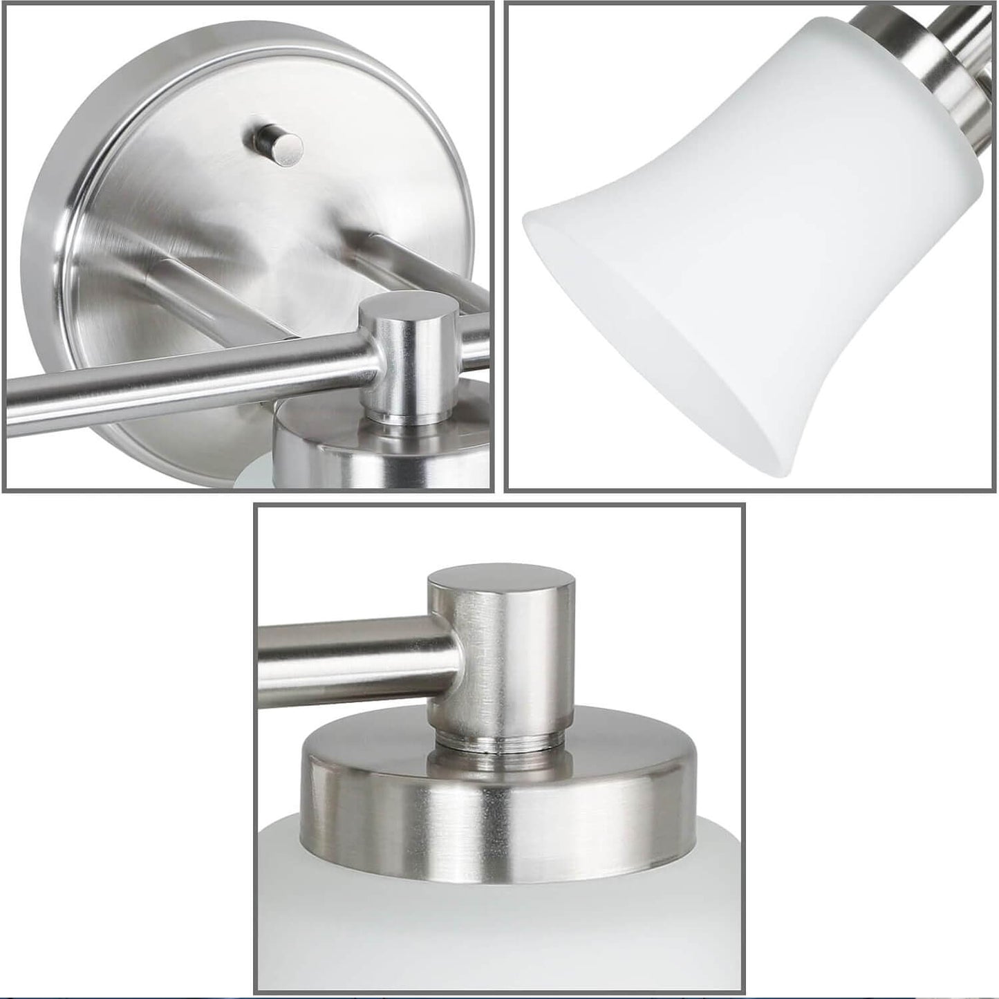 Vanity Light, Modern Bathroom Wall Light with Glass, Brushed Nickel 3 Bath Bar Light XB-W1235-3-BN