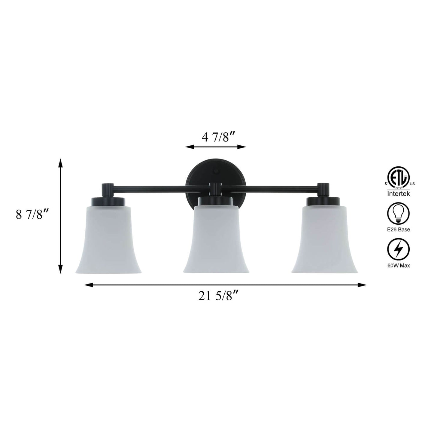 Modern 3-Light Black Bathroom Vanity Light with Glass XB-W1235-3-MB