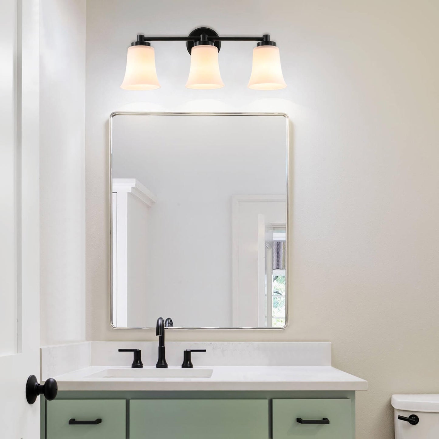 Modern 3-Light Black Bathroom Vanity Light with Glass XB-W1235-3-MB