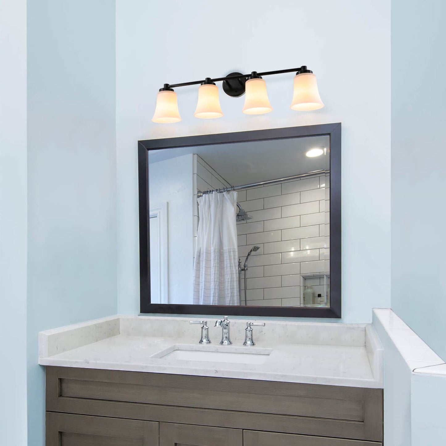 Vanity Light, Modern 4 Light Bath Bar Light, Black Bathroom Wall Light with Glass XB-W1235-4-MB