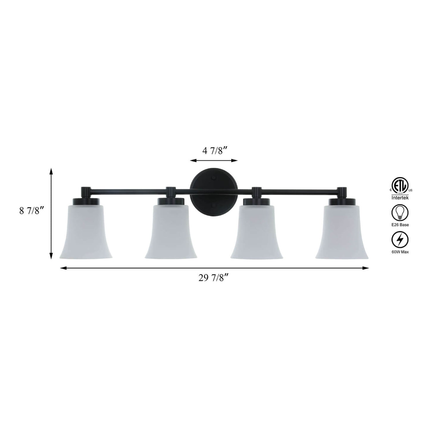 Vanity Light, Modern 4 Light Bath Bar Light, Black Bathroom Wall Light with Glass XB-W1235-4-MB