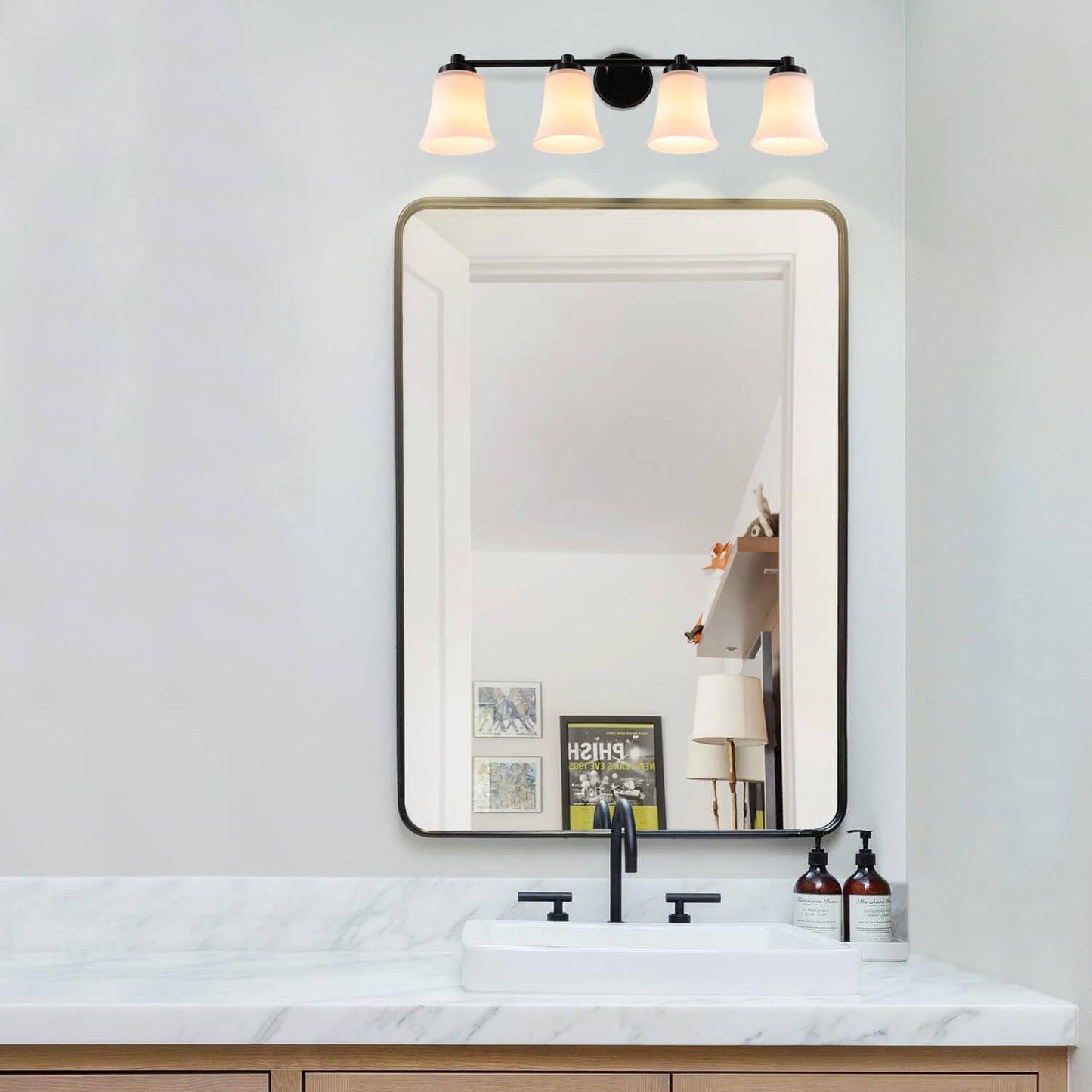Vanity Light, Modern 4 Light Bath Bar Light, Black Bathroom Wall Light with Glass XB-W1235-4-MB