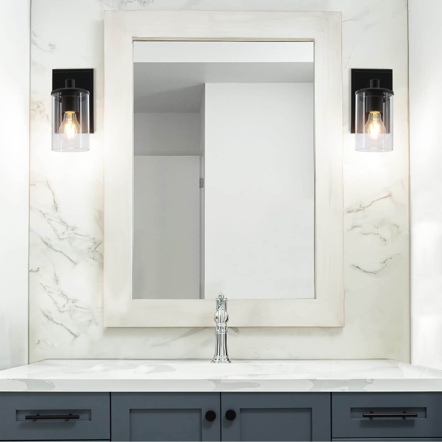 Modern Black Bathroom Vanity Wall Sconce with Glass Shade XB-W1240-1-MB