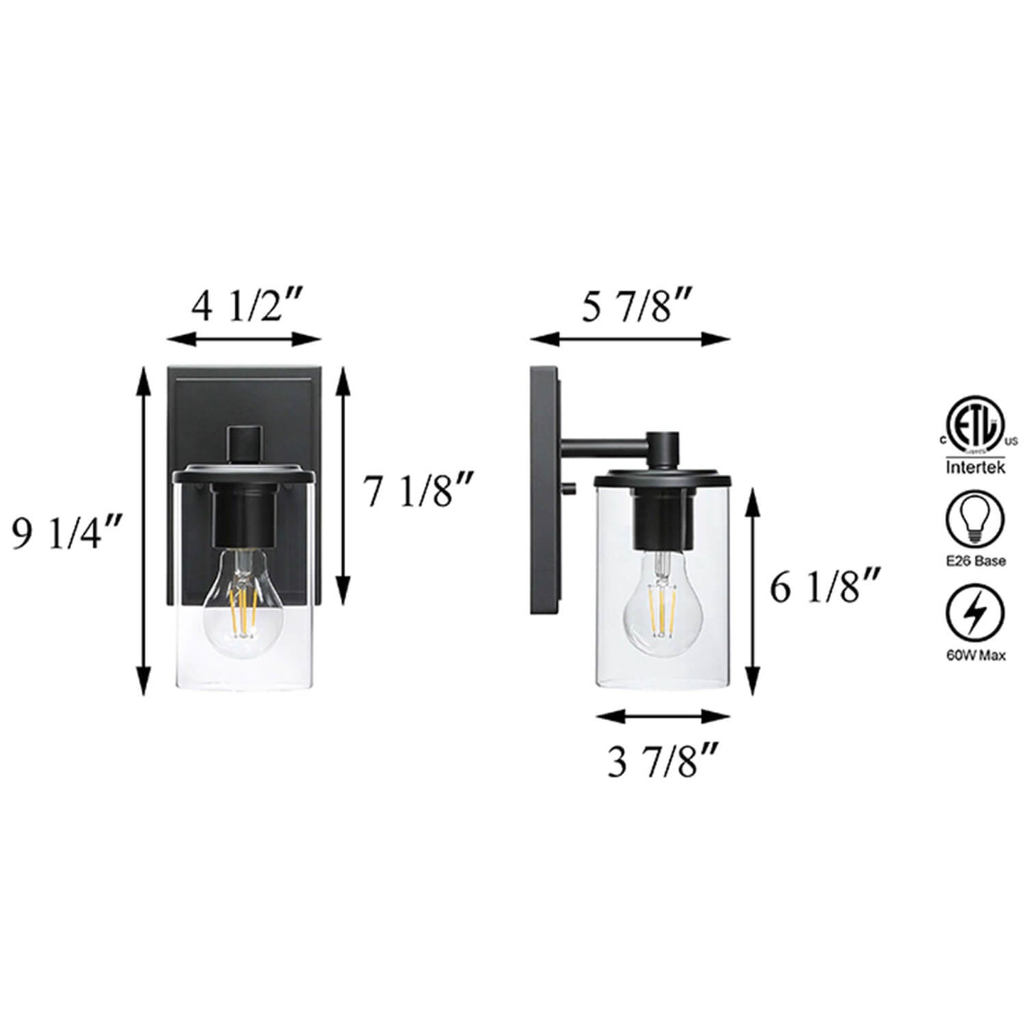 Modern Black Bathroom Vanity Wall Sconce with Glass Shade XB-W1240-1-MB
