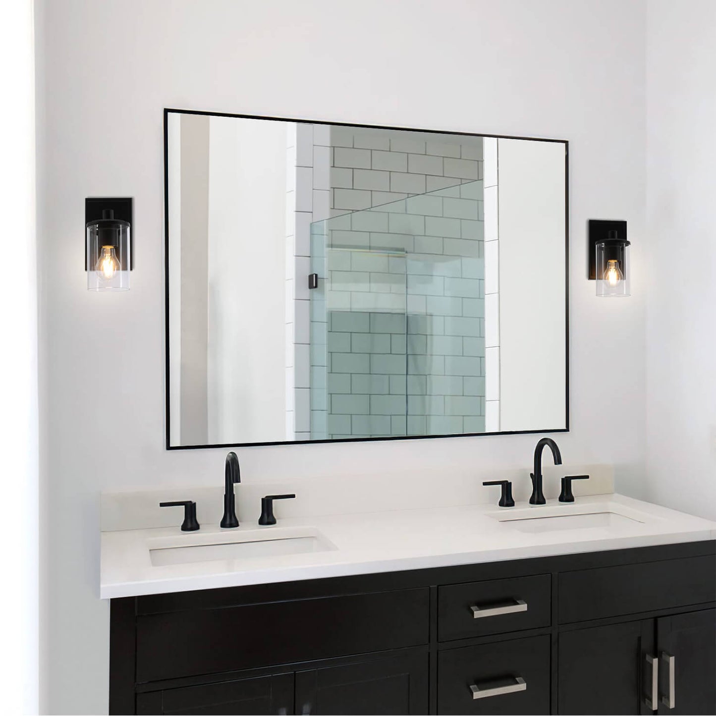 Modern Black Bathroom Vanity Wall Sconce with Glass Shade XB-W1240-1-MB