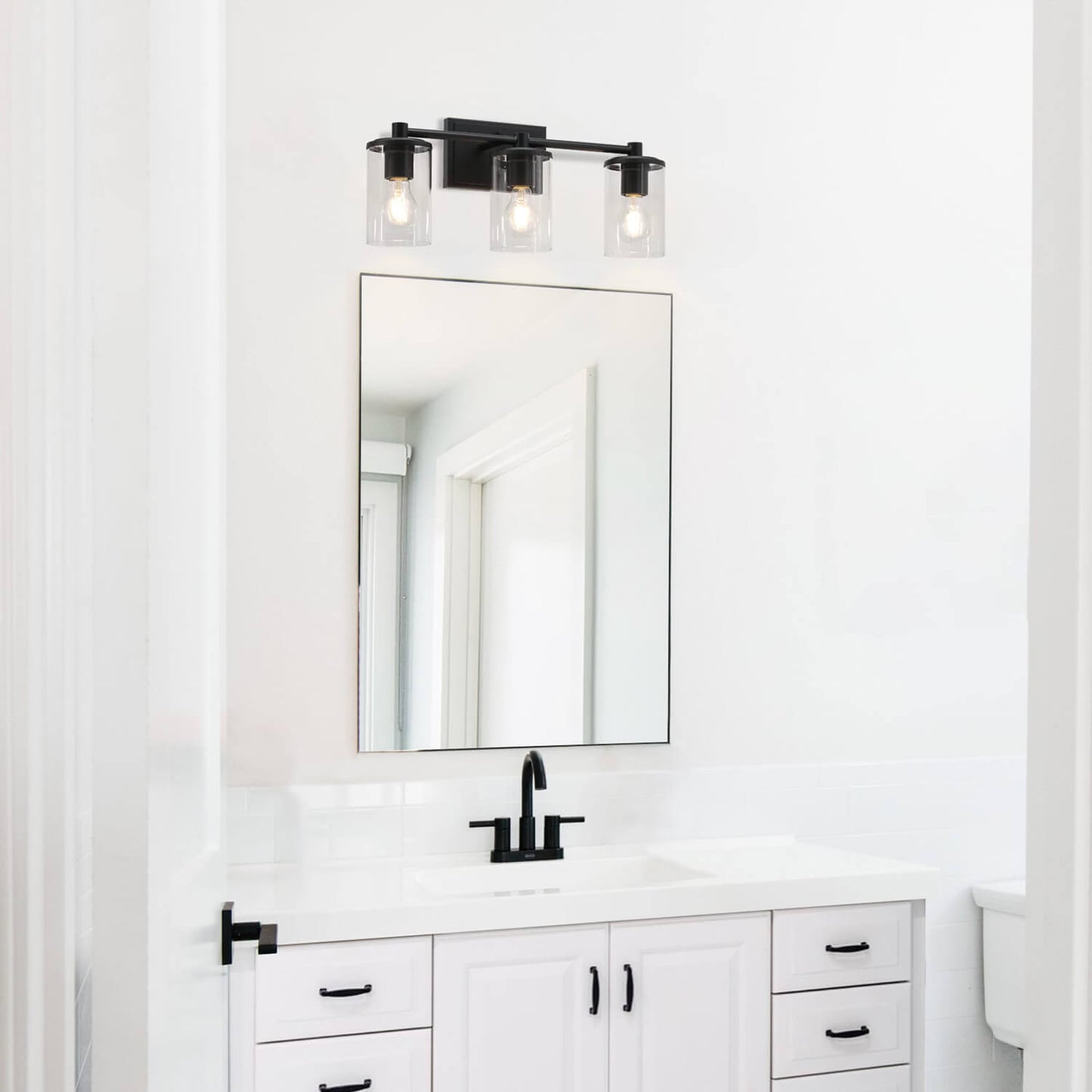 Bathroom Vanity Light, Modern Indoor Black 3 Light Wall Light with Glass XB-W1240-3-MB