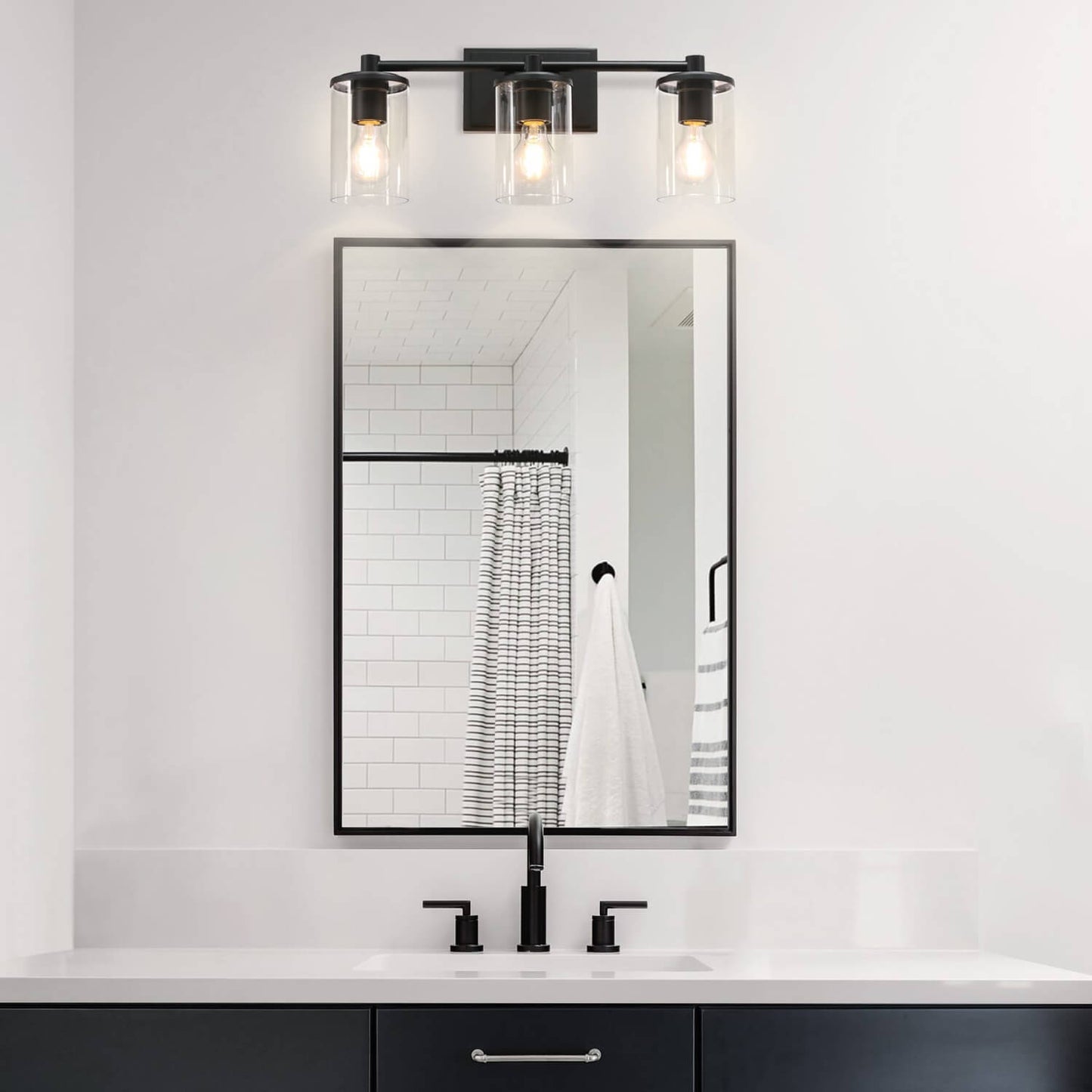 Bathroom Vanity Light, Modern Indoor Black 3 Light Wall Light with Glass XB-W1240-3-MB