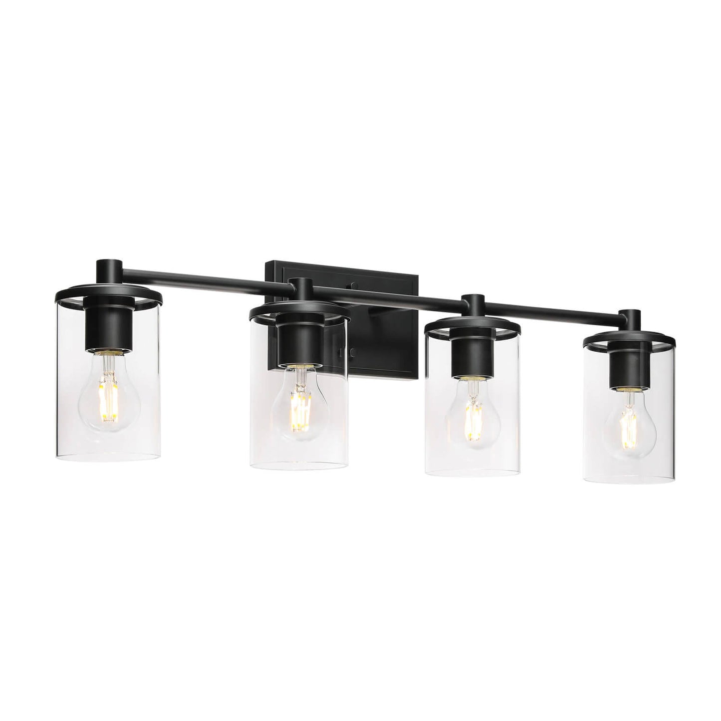 Modern Bathroom Vanity Light Fixture, 4-Light, Black with Clear Glass Shades XB-W1240-4-MB