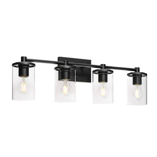 Modern Bathroom Vanity Light Fixture, 4-Light, Black with Clear Glass Shades XB-W1240-4-MB