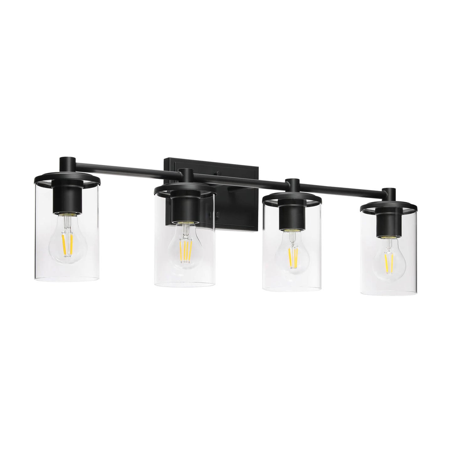 Modern Bathroom Vanity Light Fixture, 4-Light, Black with Clear Glass Shades XB-W1240-4-MB