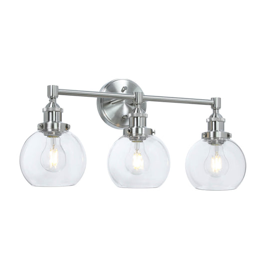 Bathroom Vanity Light Fixture, 3-Light, Glass Globe Shades, Brushed Nickel XB-W1256-3-BN