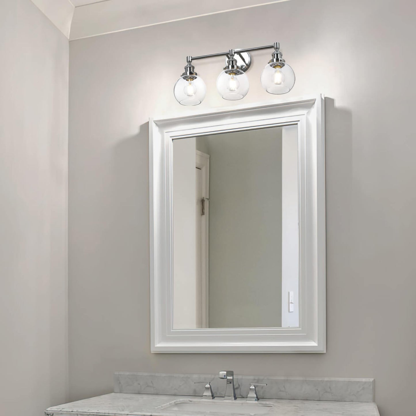 Bathroom Vanity Light Fixture, 3-Light, Glass Globe Shades, Brushed Nickel XB-W1256-3-BN