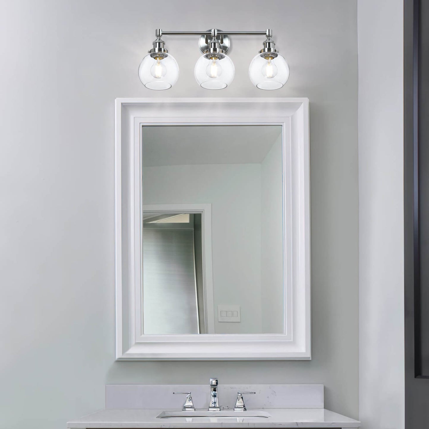 Bathroom Vanity Light Fixture, 3-Light, Glass Globe Shades, Brushed Nickel XB-W1256-3-BN