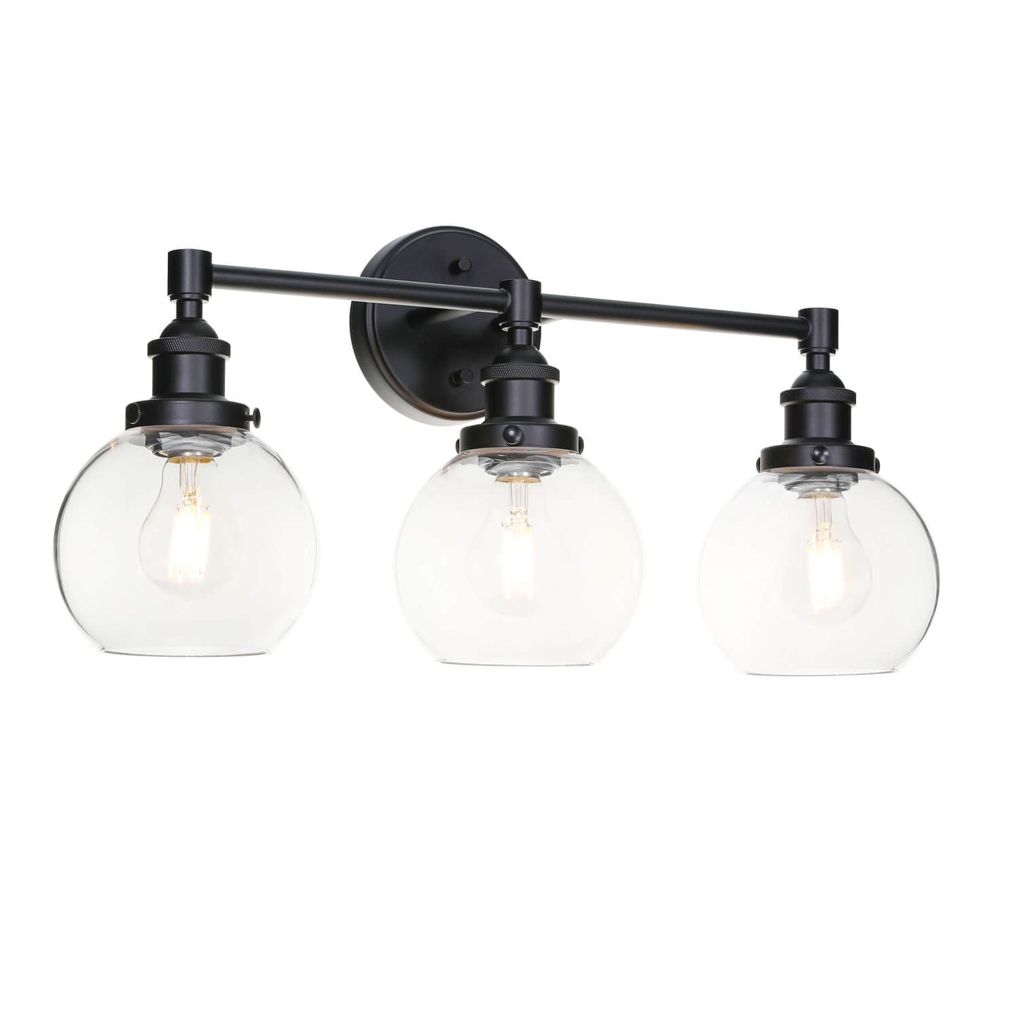Bathroom Vanity Light Fixture, 3-Light, Black Metal with Clear Glass Globe Shades XB-W1256-3-MB