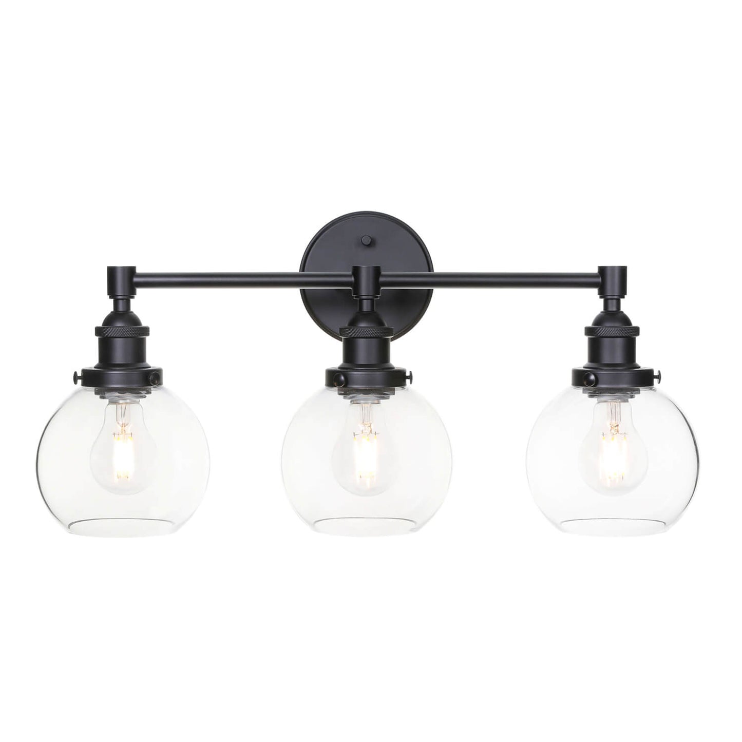 Bathroom Vanity Light Fixture, 3-Light, Black Metal with Clear Glass Globe Shades XB-W1256-3-MB