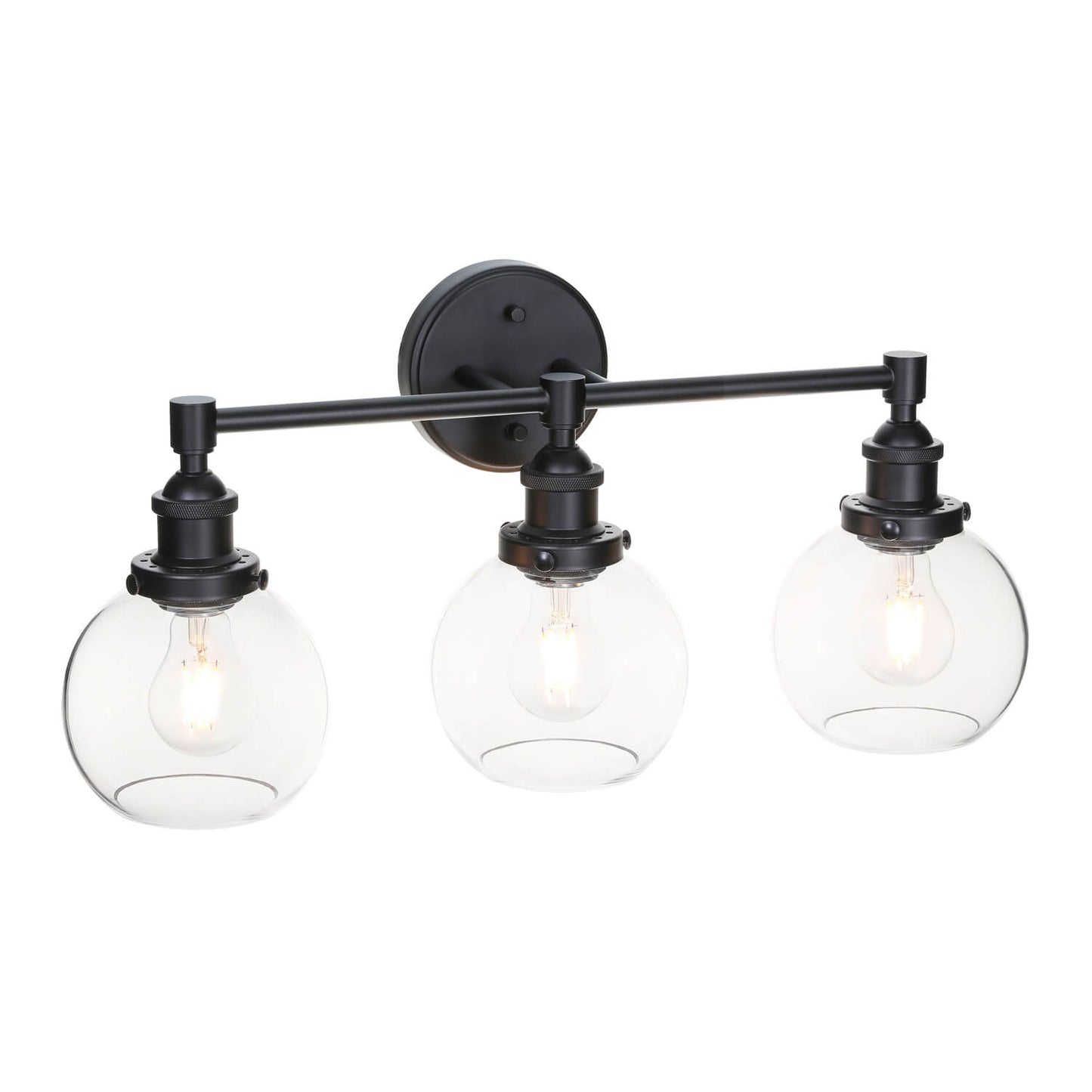 Bathroom Vanity Light Fixture, 3-Light, Black Metal with Clear Glass Globe Shades XB-W1256-3-MB
