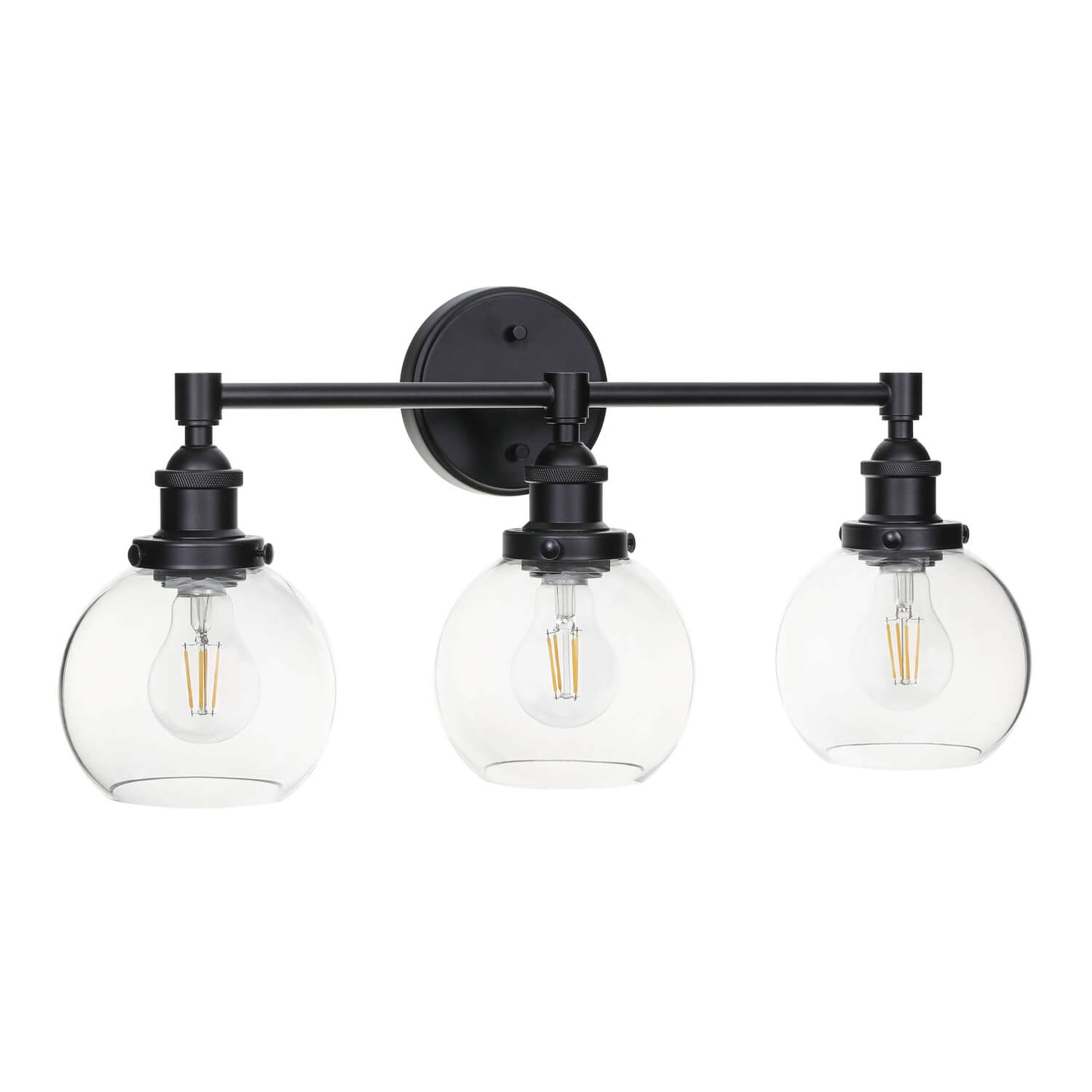 Bathroom Vanity Light Fixture, 3-Light, Black Metal with Clear Glass Globe Shades XB-W1256-3-MB