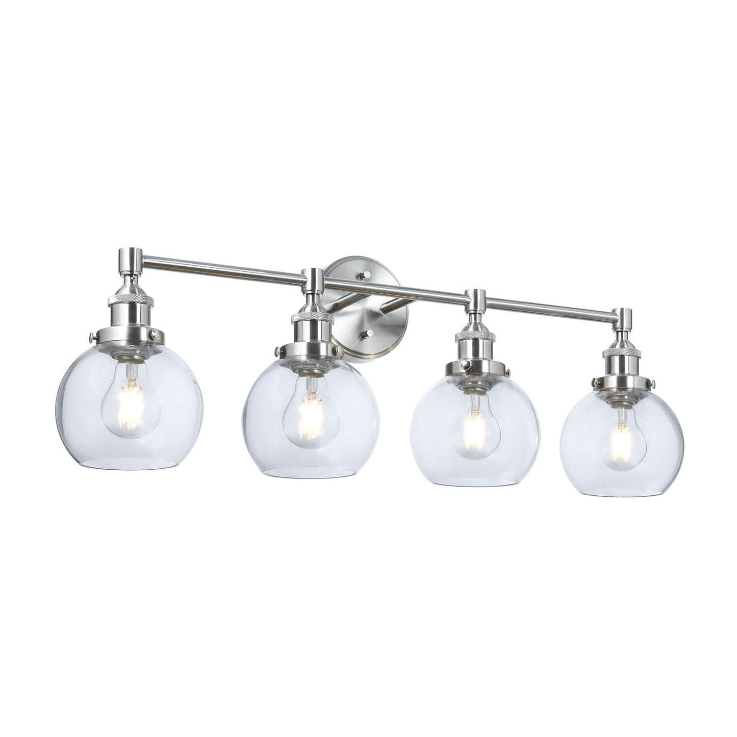 Bathroom Vanity Light Fixture, 4-Light, Brushed Nickel with Glass Globe Shades XB-W1256-4-BN