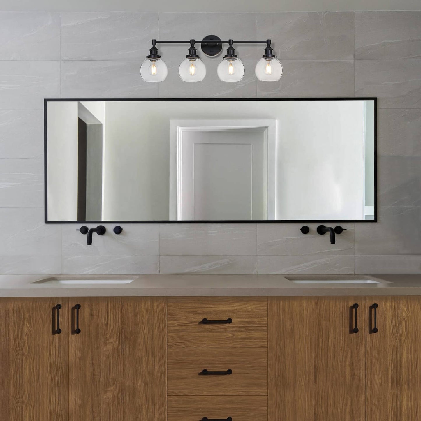 Industrial 4-Light Glass Vanity Wall Light XB-W1256-4-MB