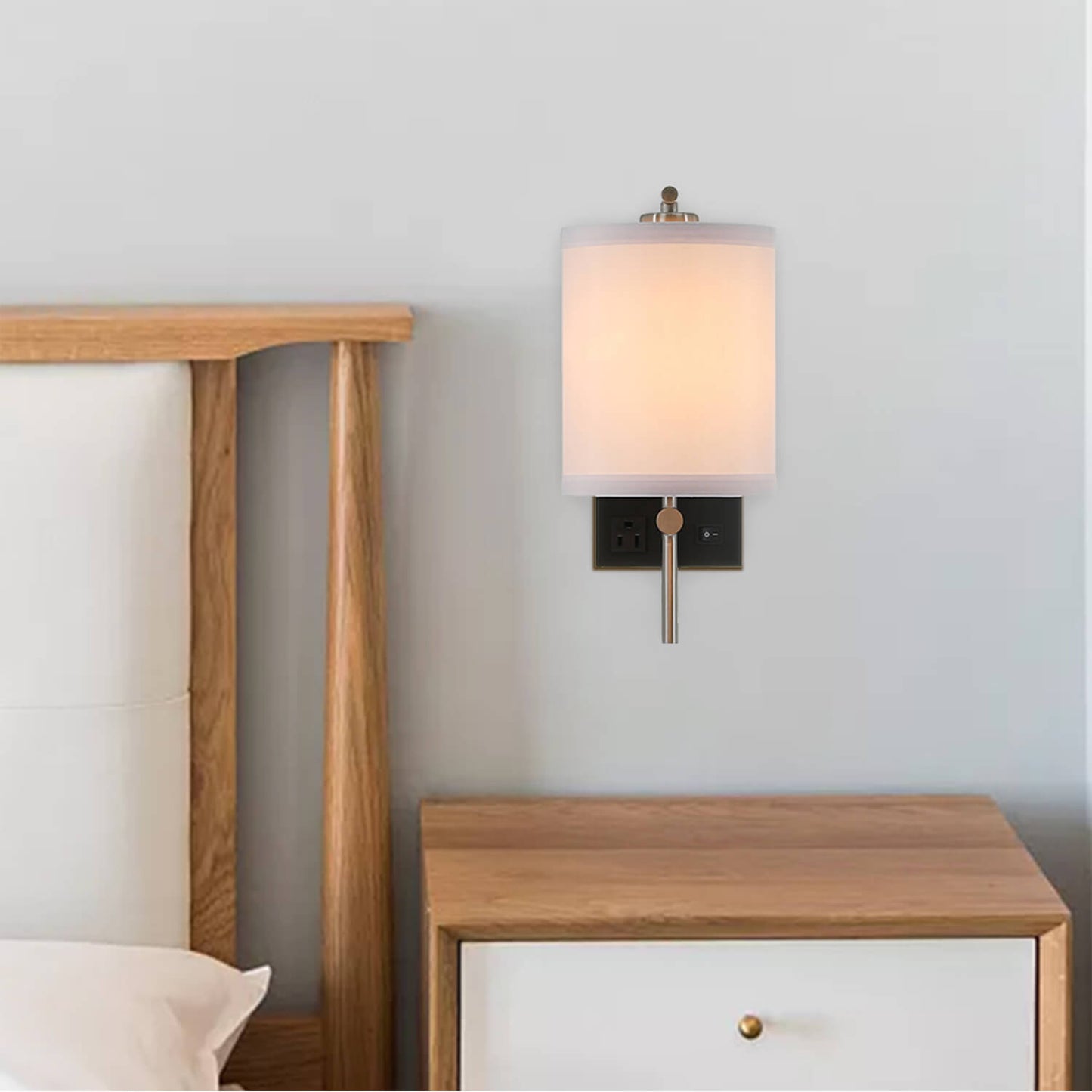 Commercial Use Fabric Shade Wall Reading Lamp Hotel Bedside Lamp For Bedroom Hotel Wall Sconce With Usb Port And Outlets XB-W1257-1