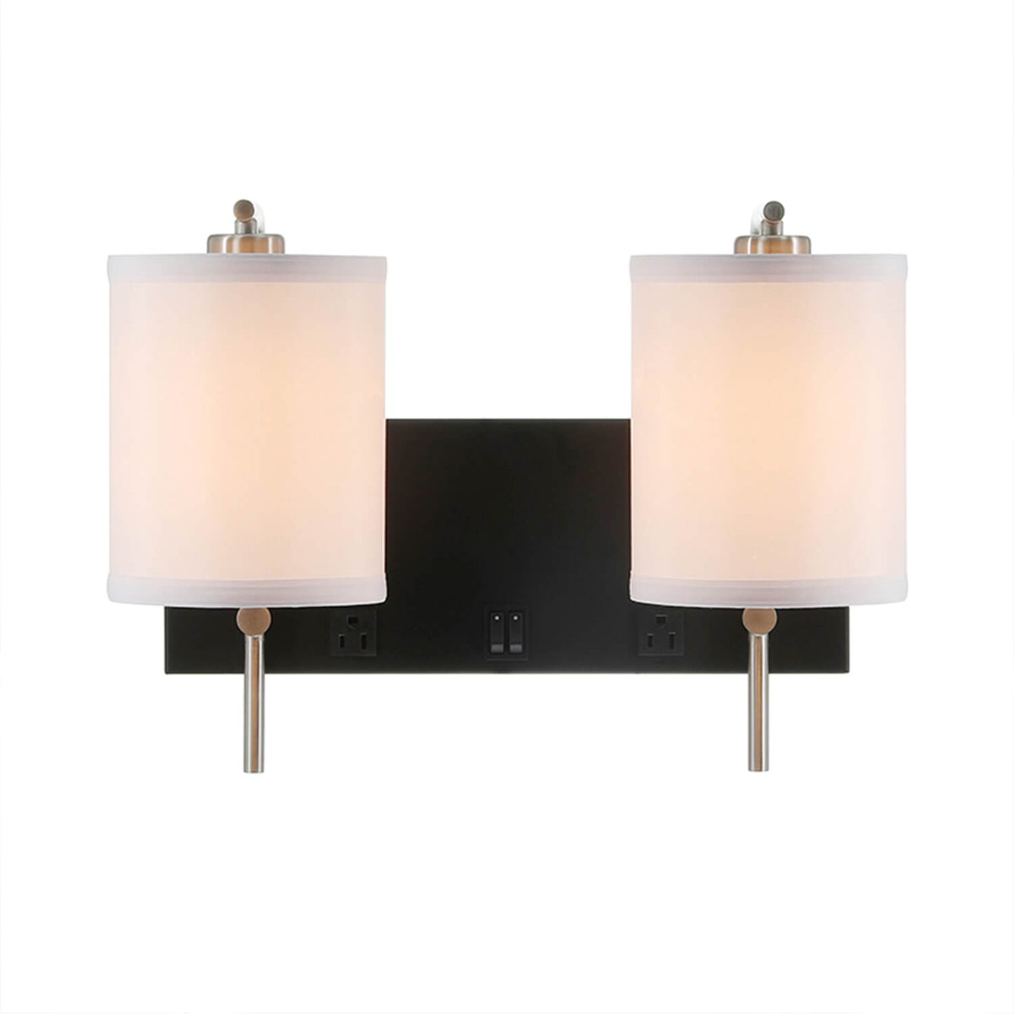 2-Lights Fabric Lampshade Bedside Light Wall Mounted Hotel Lamps With Outlets Guesroom Led Wall Lamp Bedroom for Reading XB-W1257-2