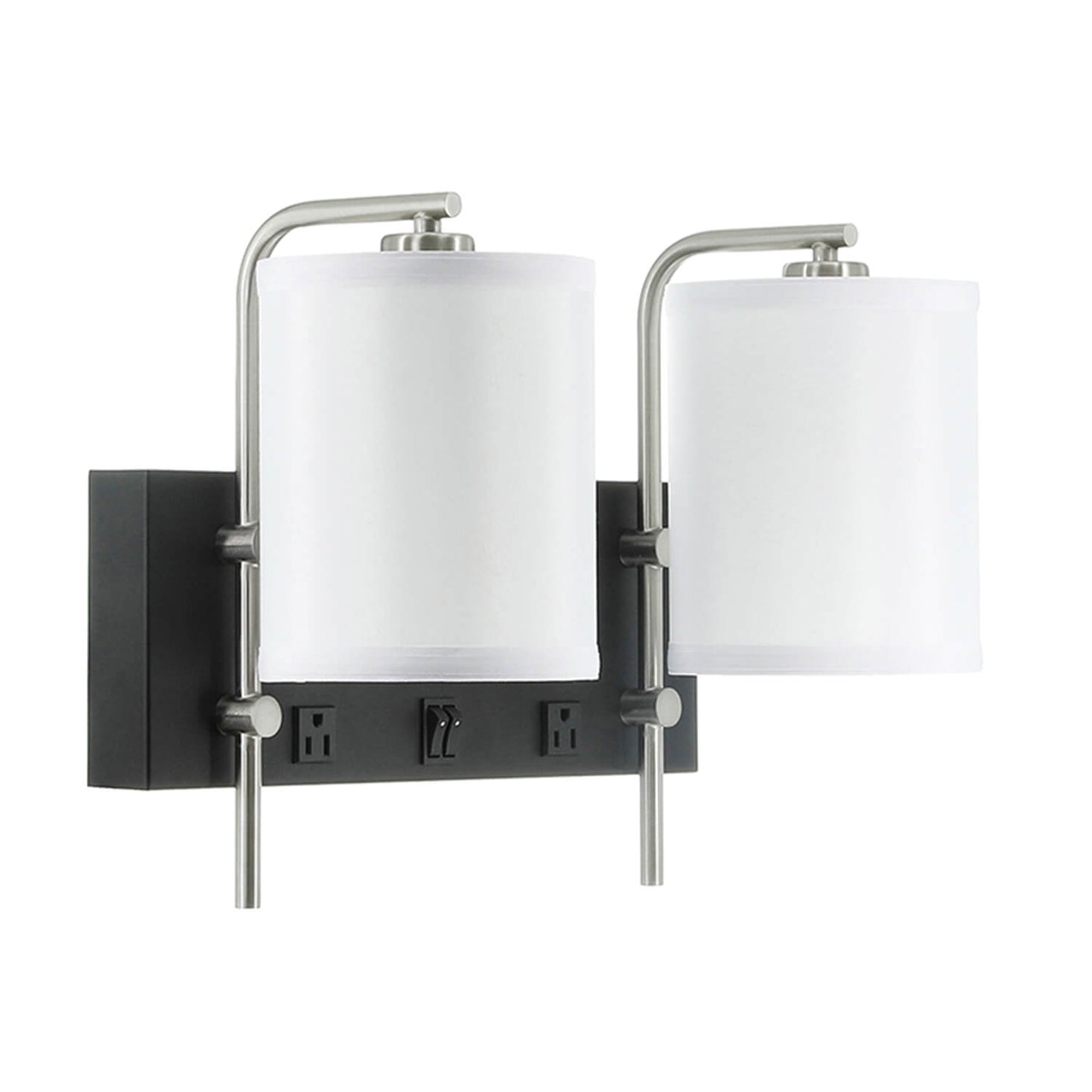 2-Lights Fabric Lampshade Bedside Light Wall Mounted Hotel Lamps With Outlets Guesroom Led Wall Lamp Bedroom for Reading XB-W1257-2