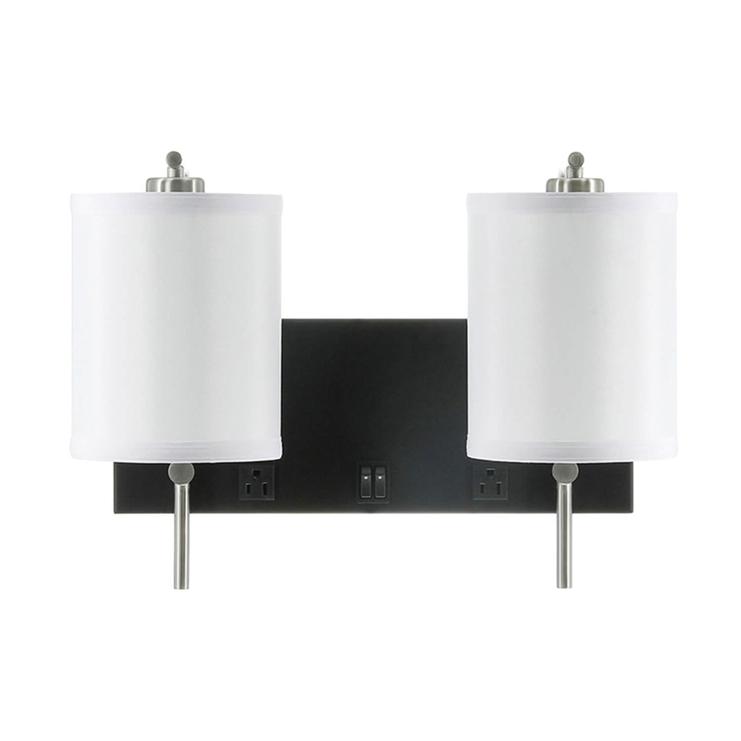 2-Lights Fabric Lampshade Bedside Light Wall Mounted Hotel Lamps With Outlets Guesroom Led Wall Lamp Bedroom for Reading XB-W1257-2