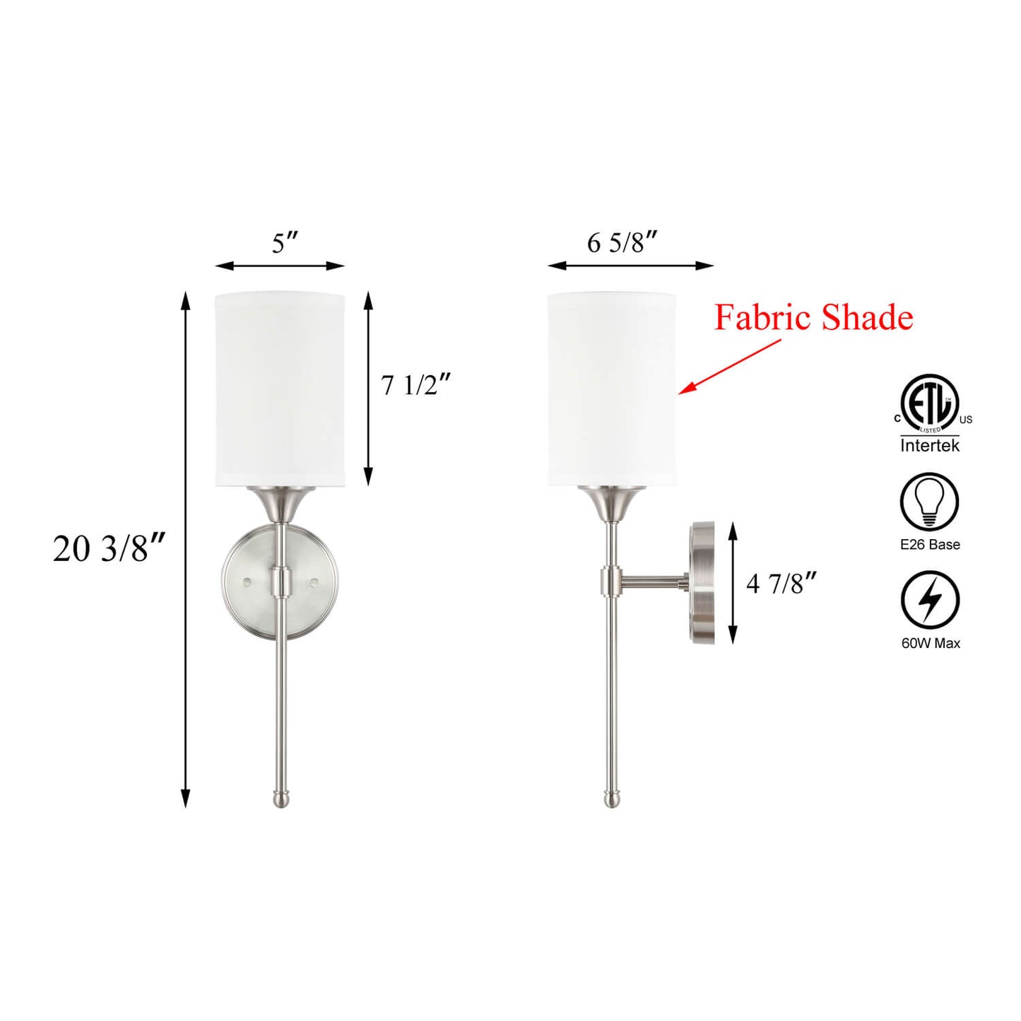 Modern Brushed Nickel Wall Sconce Light with Fabric Shade XB-W1260-BN