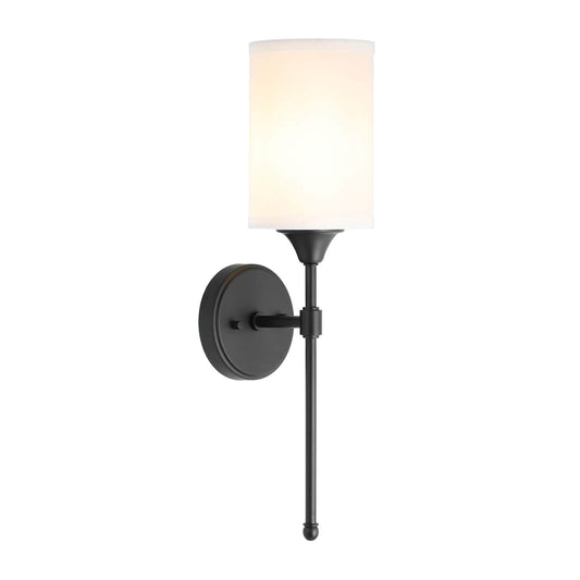 Wall Sconce Light Fixture, Matte Black Vanity Light with Fabric Shade, 1-Light  XB-W1260-MB