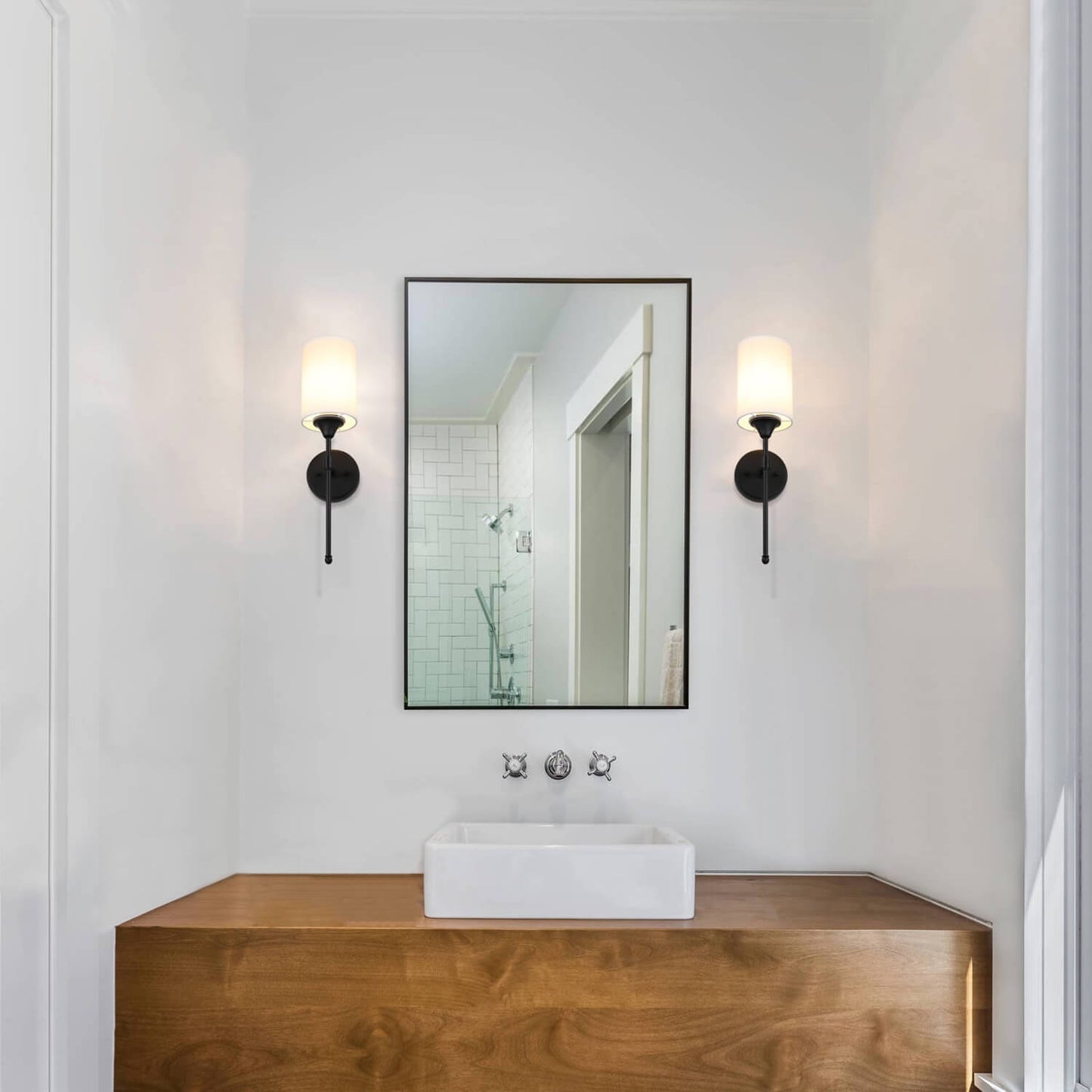 Wall Sconce Light Fixture, Matte Black Vanity Light with Fabric Shade, 1-Light XB-W1260-MB