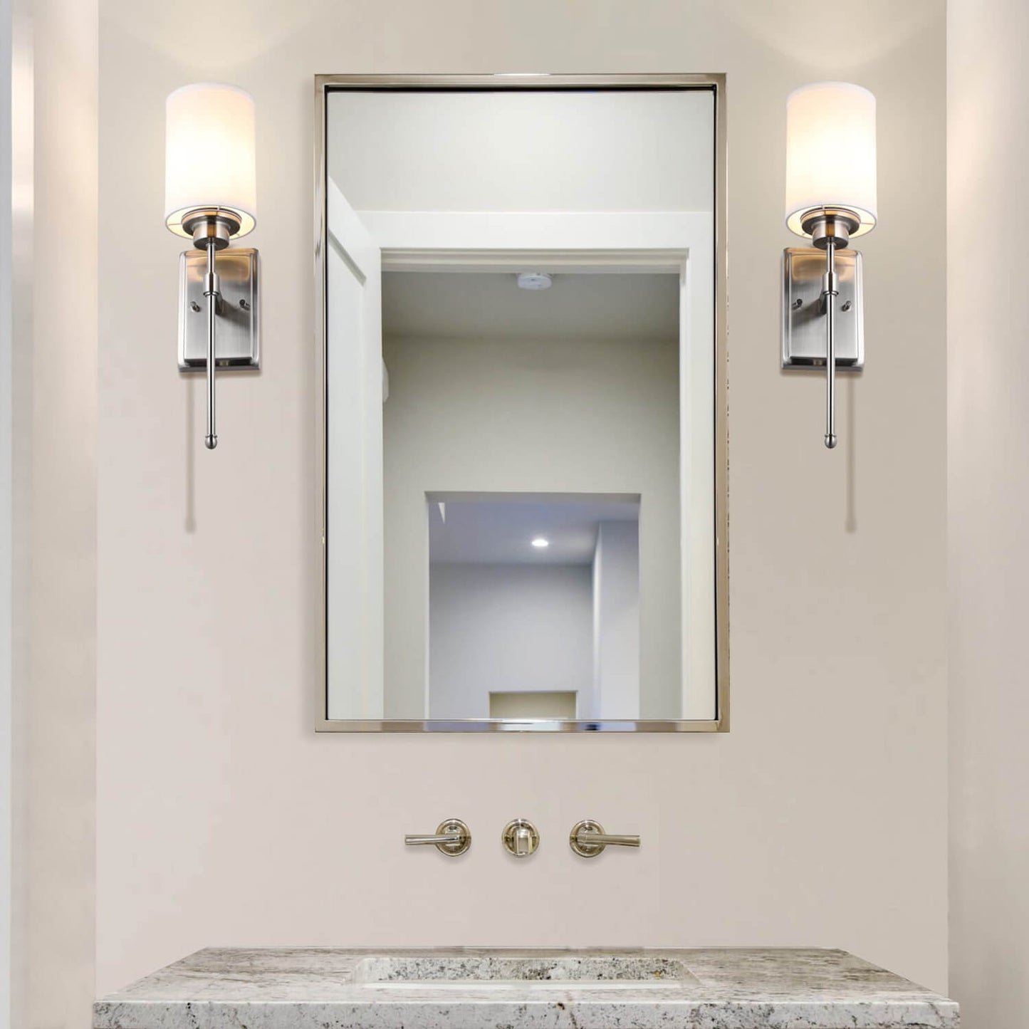Brushed Nickel Wall Lighting with Fabric Shade for Bathroom & Bedroom XB-W1262-BN