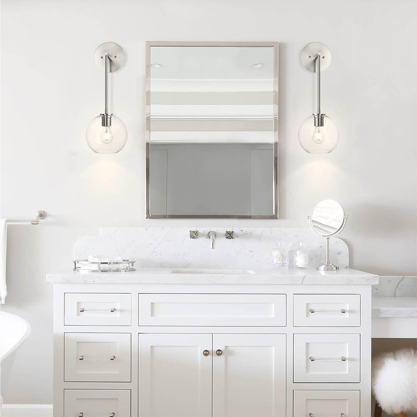 Modern Globe Glass Vanity Light - Brushed Nickel Finish XB-W1263-BN-1