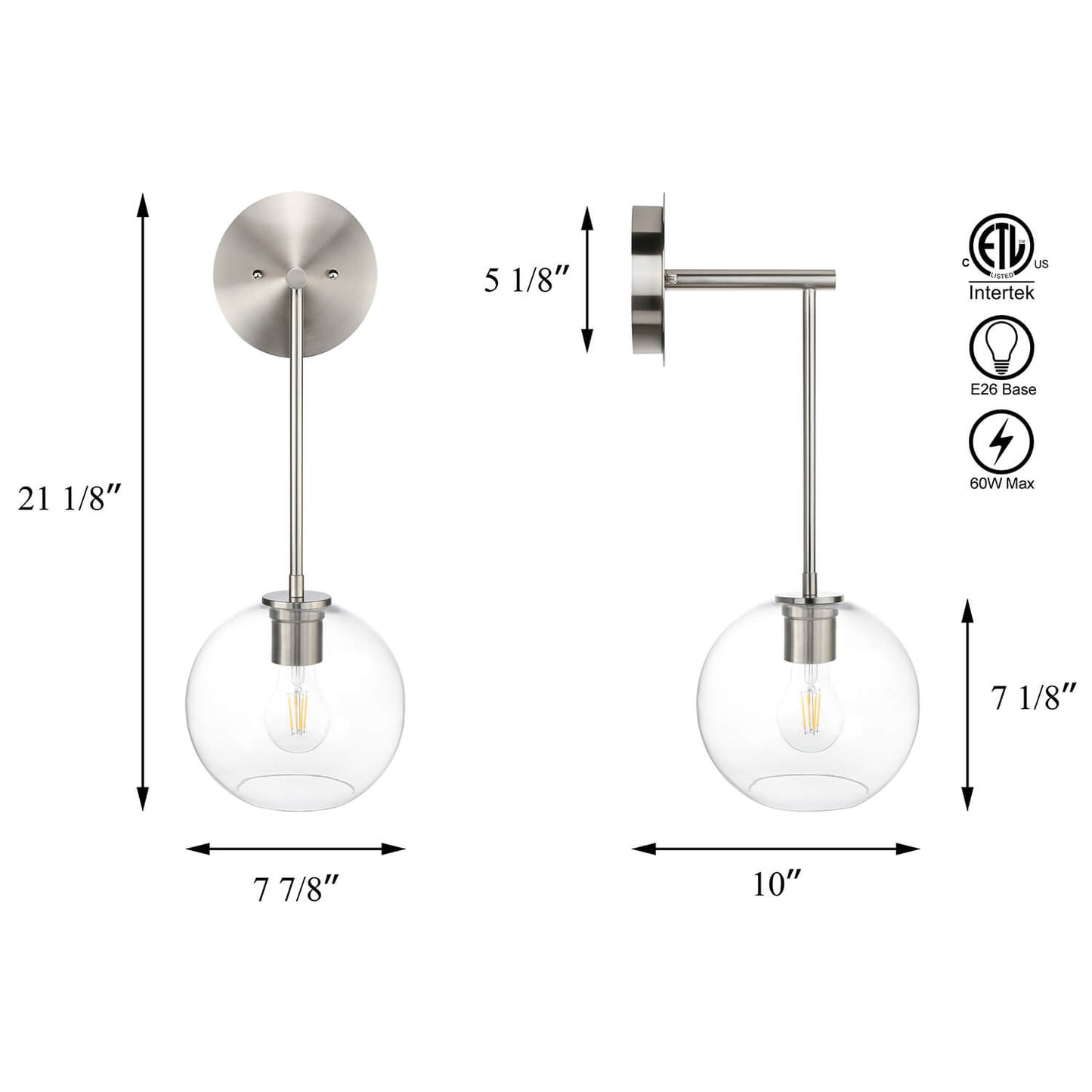 Modern Globe Glass Vanity Light - Brushed Nickel Finish XB-W1263-BN-1