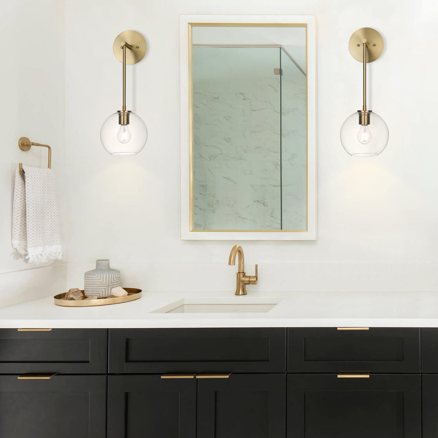 Brushed Brass Glass Globe Wall Sconce for Bathroom & Kitchen XB-W1263-BS