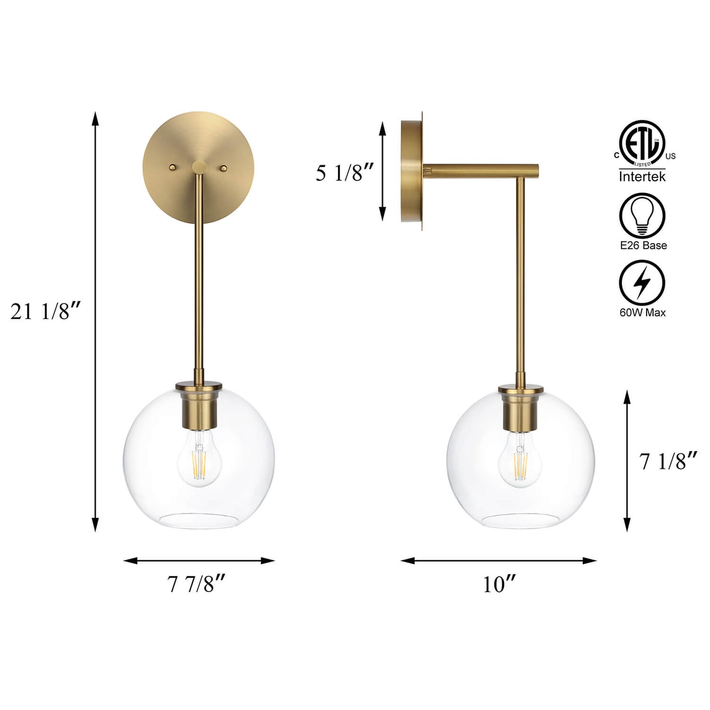 Brushed Brass Glass Globe Wall Sconce for Bathroom & Kitchen XB-W1263-BS