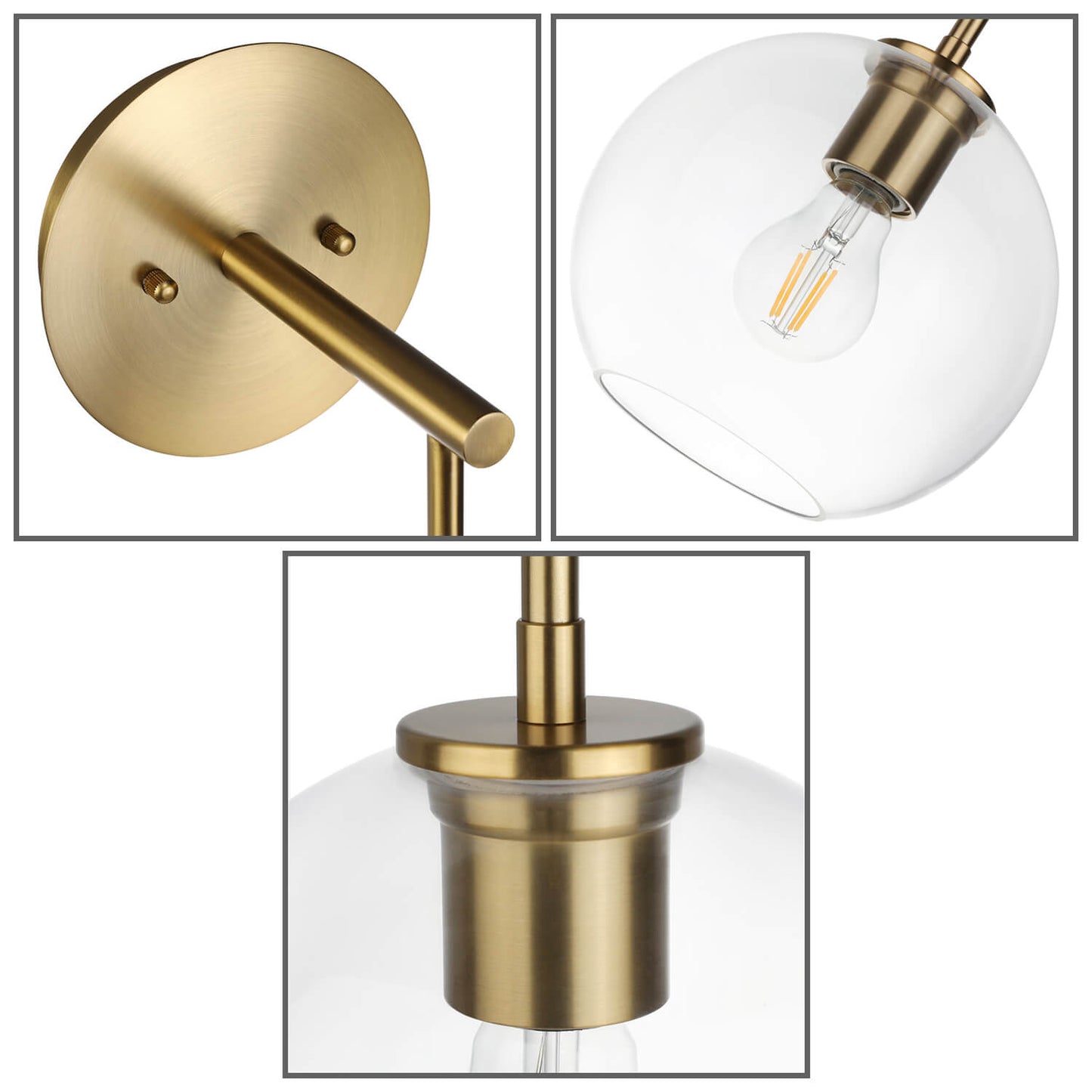 Brushed Brass Glass Globe Wall Sconce for Bathroom & Kitchen XB-W1263-BS