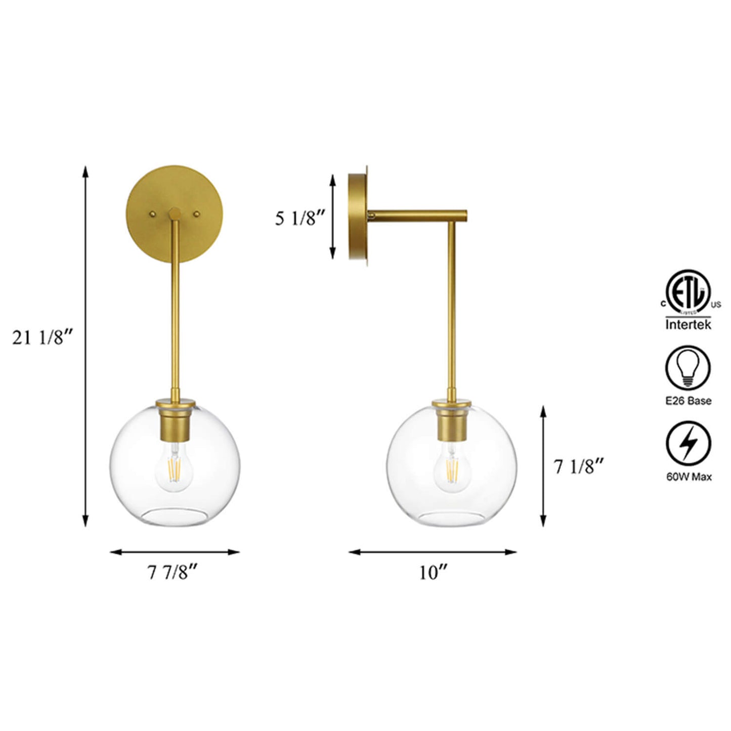 Modern Globe Wall Sconce, 1-Light Bathroom Vanity Light Fixture, Gold Brass XB-W1263-GB