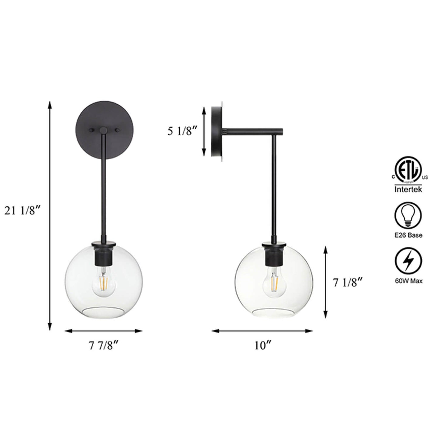 Matte Black Globe Glass Vanity Light - Retro Design XB-W1263-MB
