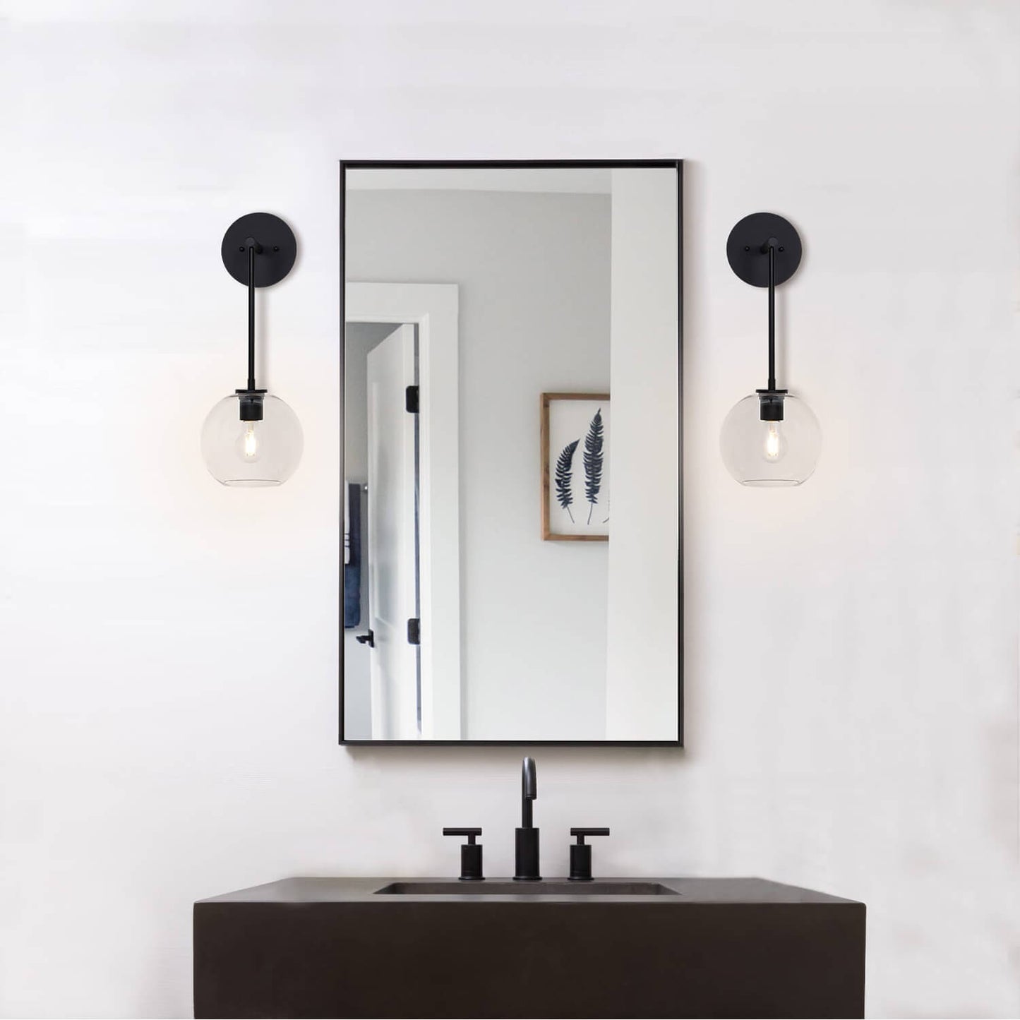 Matte Black Globe Glass Vanity Light - Retro Design XB-W1263-MB
