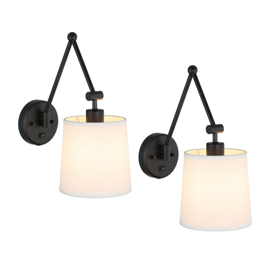 Set of 2 Black Wall Sconces with On/Off Switch, Hardwired or Plug-in XB-W1265-MB