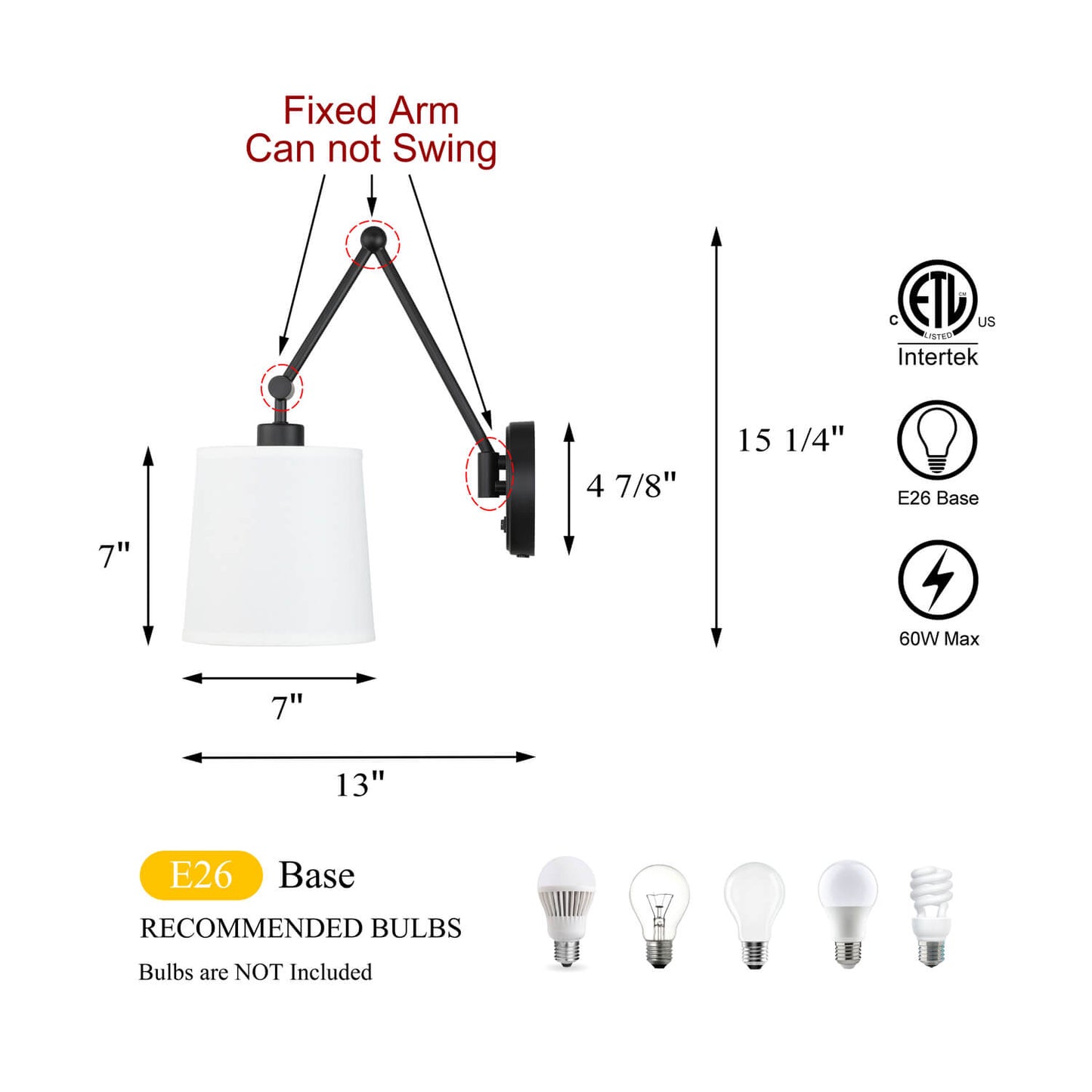 Set of 2 Black Wall Sconces with On/Off Switch, Hardwired or Plug-in XB-W1265-MB