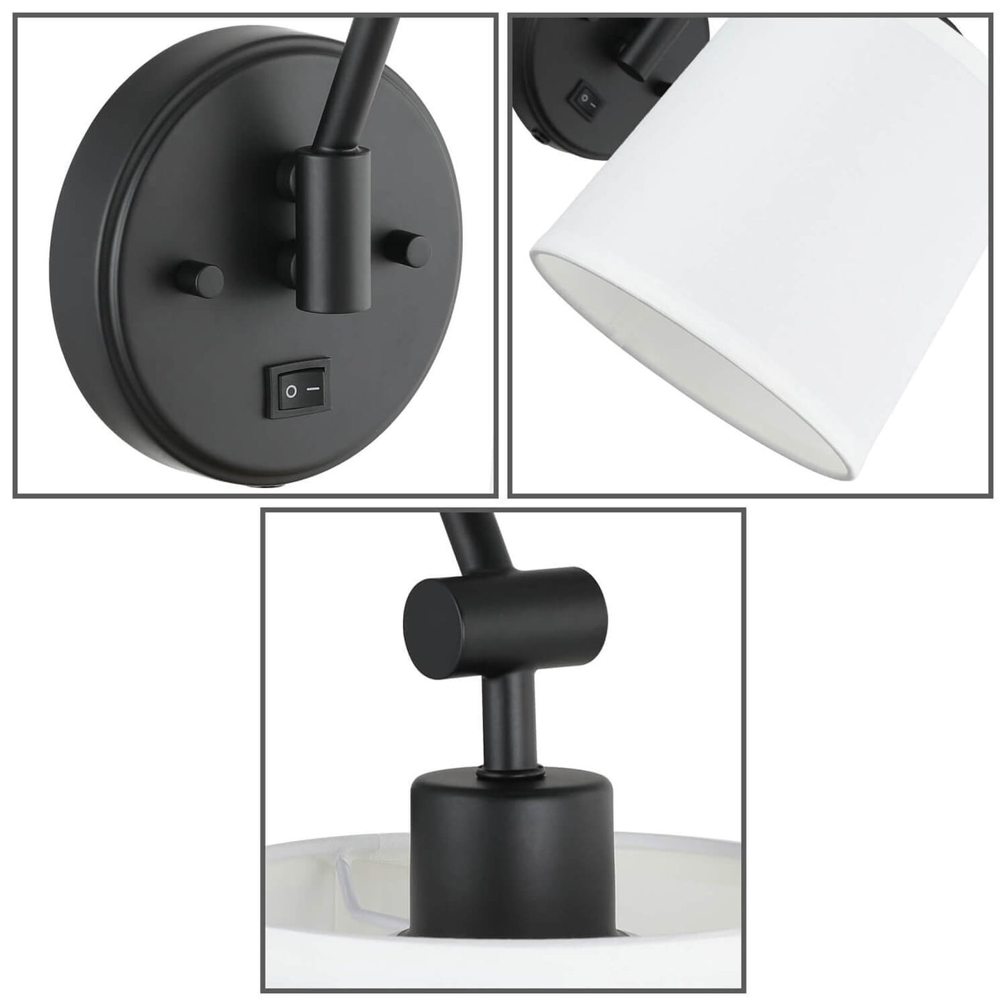 Set of 2 Black Wall Sconces with On/Off Switch, Hardwired or Plug-in XB-W1265-MB