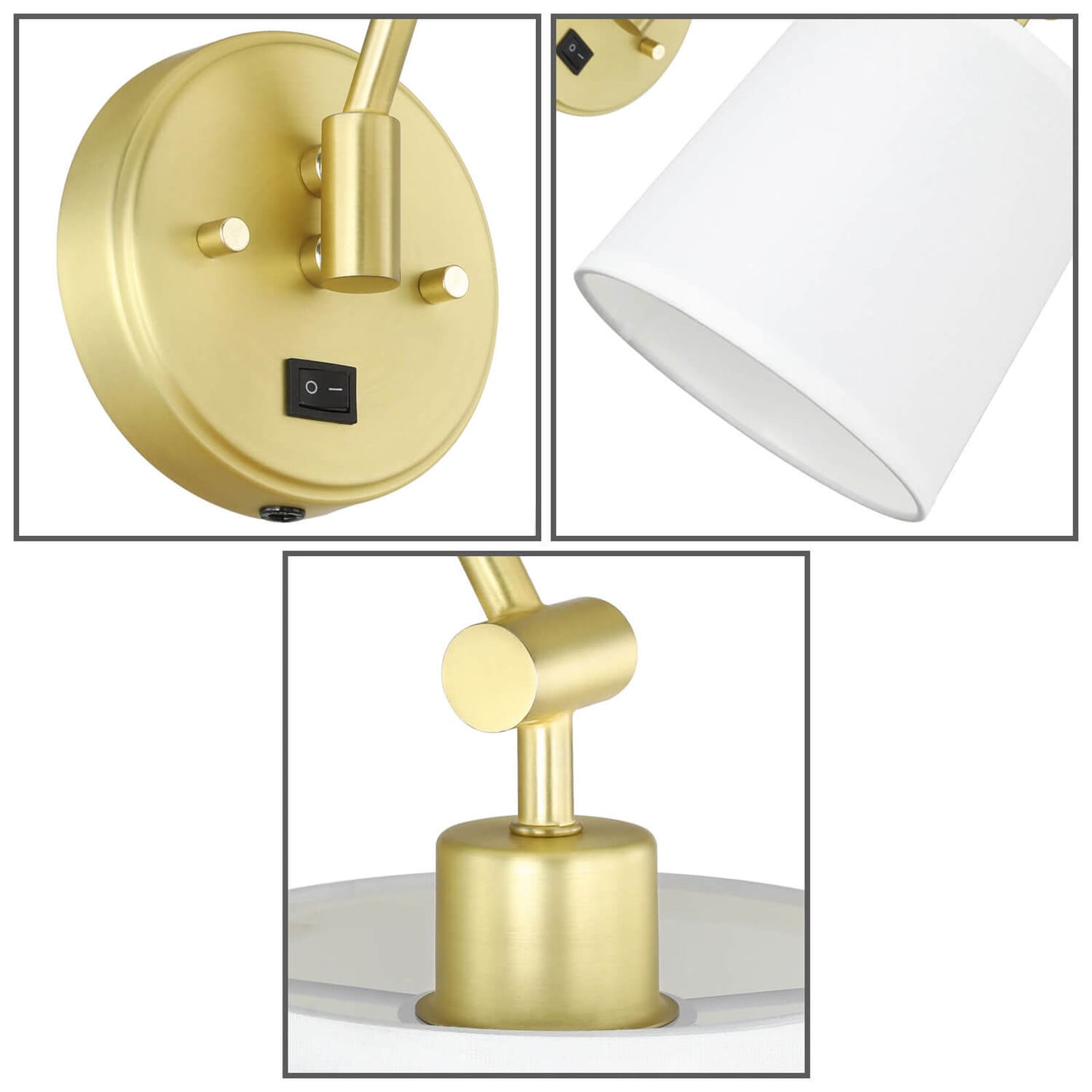 Set of 2 Modern Brass Wall Sconces with Fabric Shade and On/Off Switch XB-W1265-SB