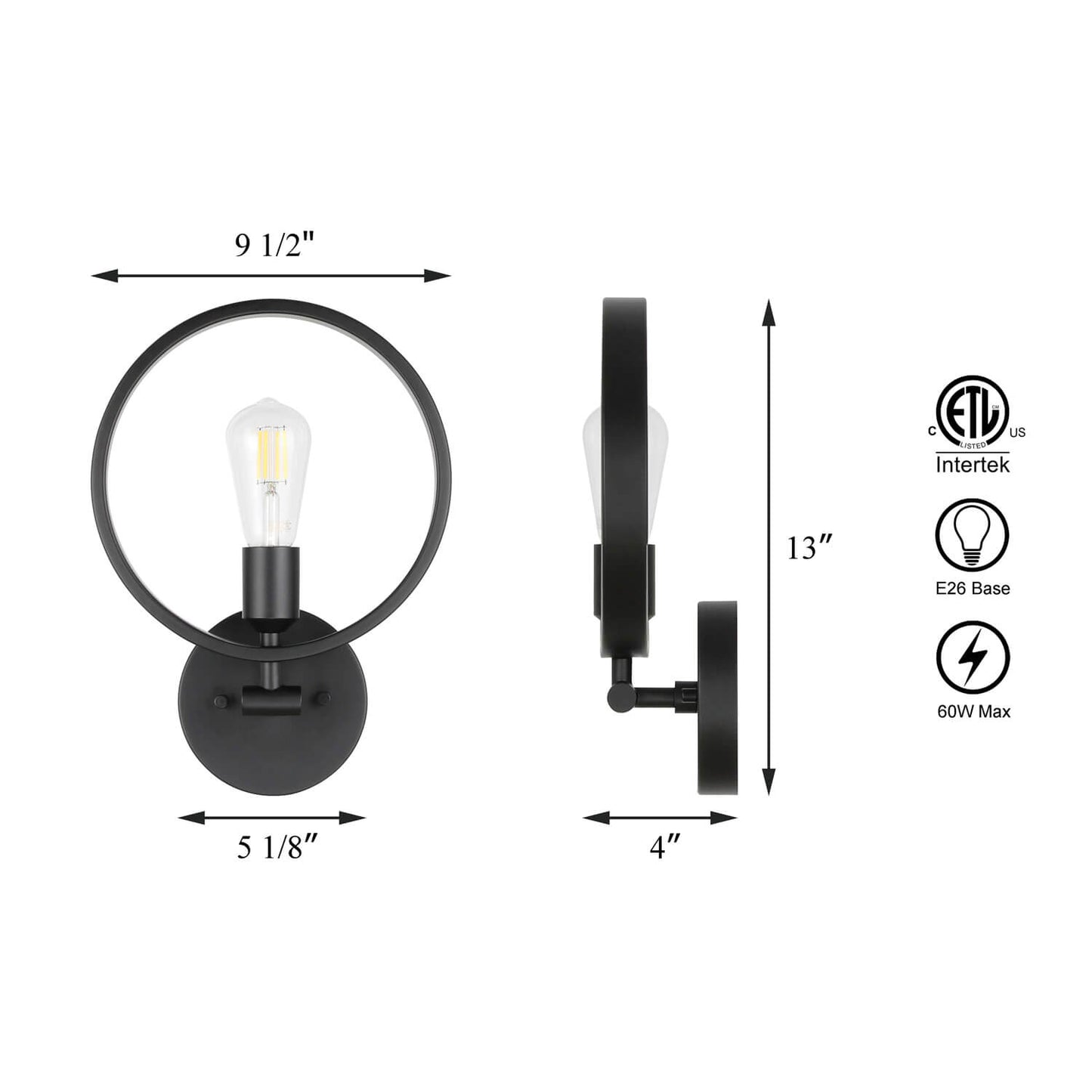 Black 1-Light Bathroom Vanity Sconce with LED Bulb for Hallway Bedroom XB-W1269-MB-LED