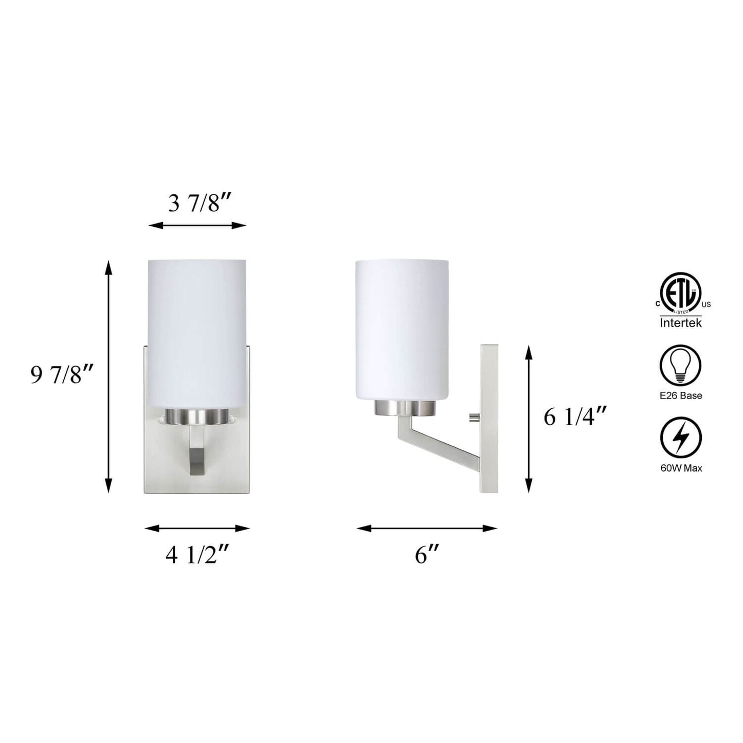 1-Light Brushed Nickel Bath Sconce with Glass XB-W1272-1-BN
