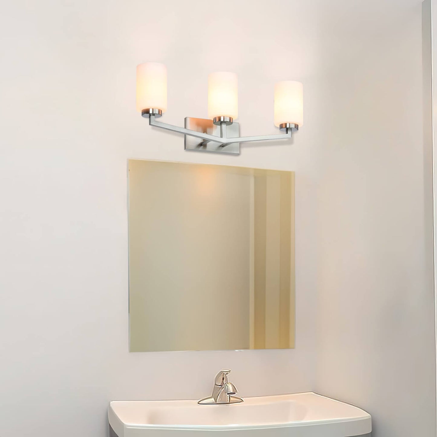 Modern 3-Light Brushed Nickel Vanity Light with Glass Shade XB-W1272-3-BN