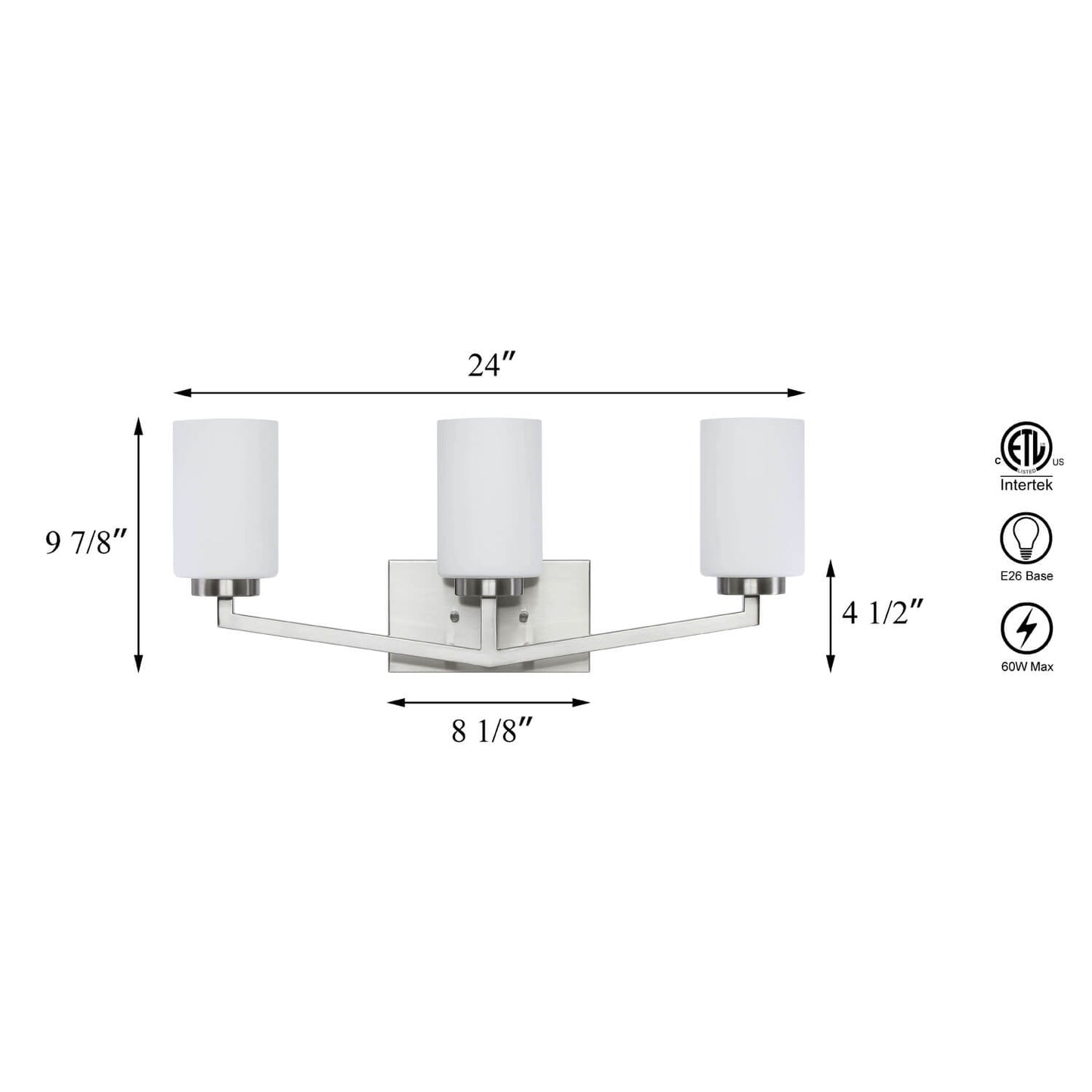 Modern 3-Light Brushed Nickel Vanity Light with Glass Shade XB-W1272-3-BN