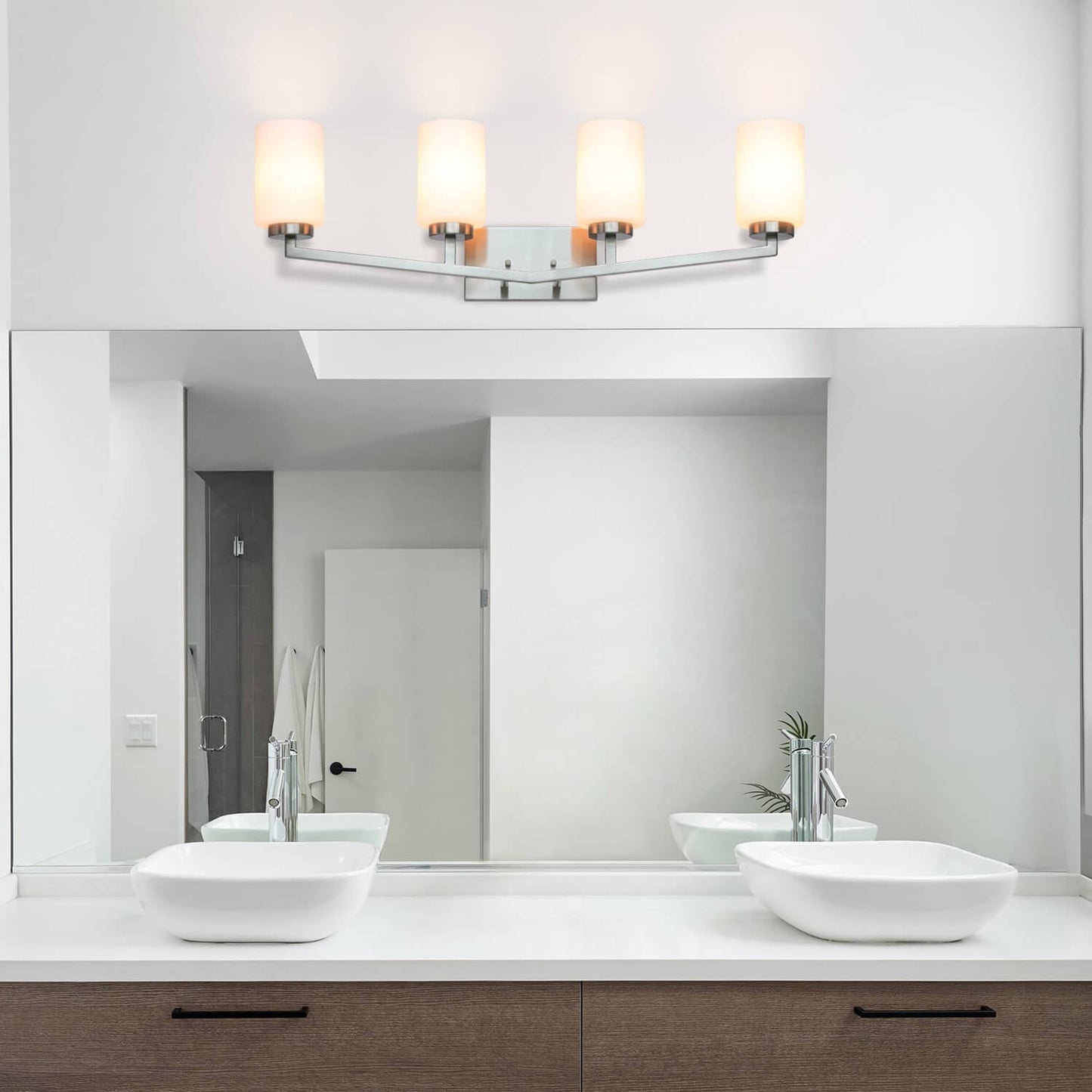 Modern 4-Light Brushed Nickel Vanity Light with Glass Over Mirror XB-W1272-4-BN