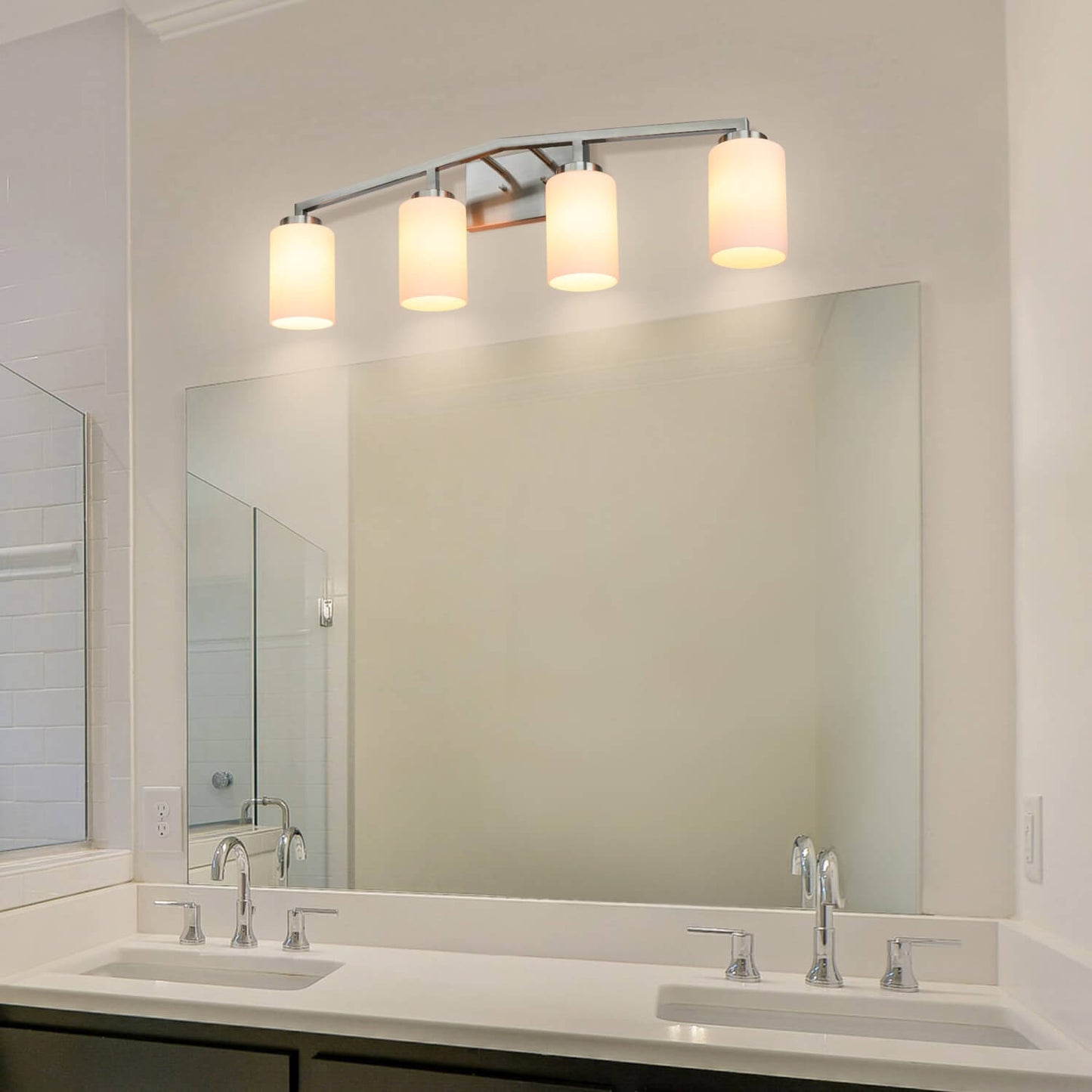 Modern 4-Light Brushed Nickel Vanity Light with Glass Over Mirror XB-W1272-4-BN