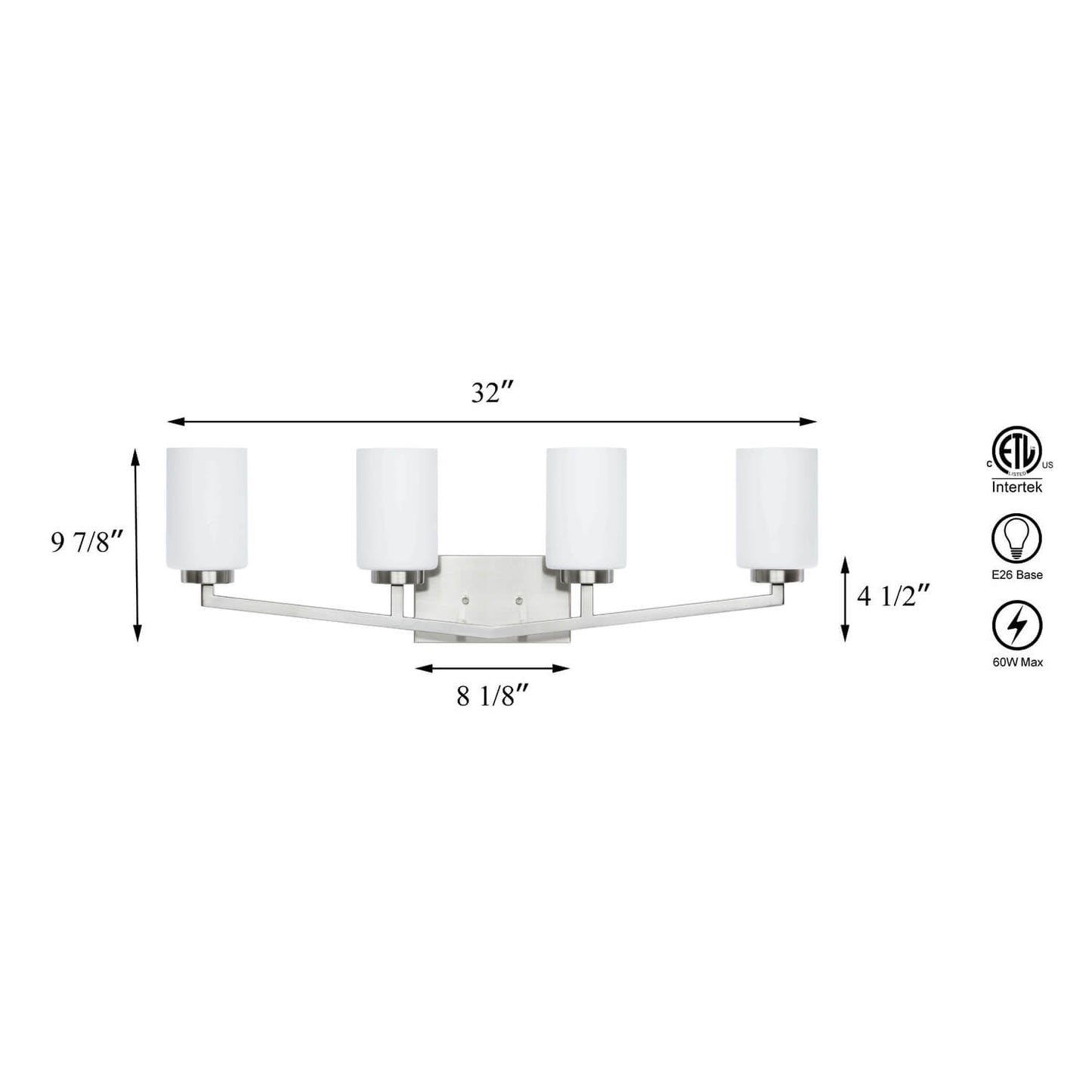 Modern 4-Light Brushed Nickel Vanity Light with Glass Over Mirror XB-W1272-4-BN
